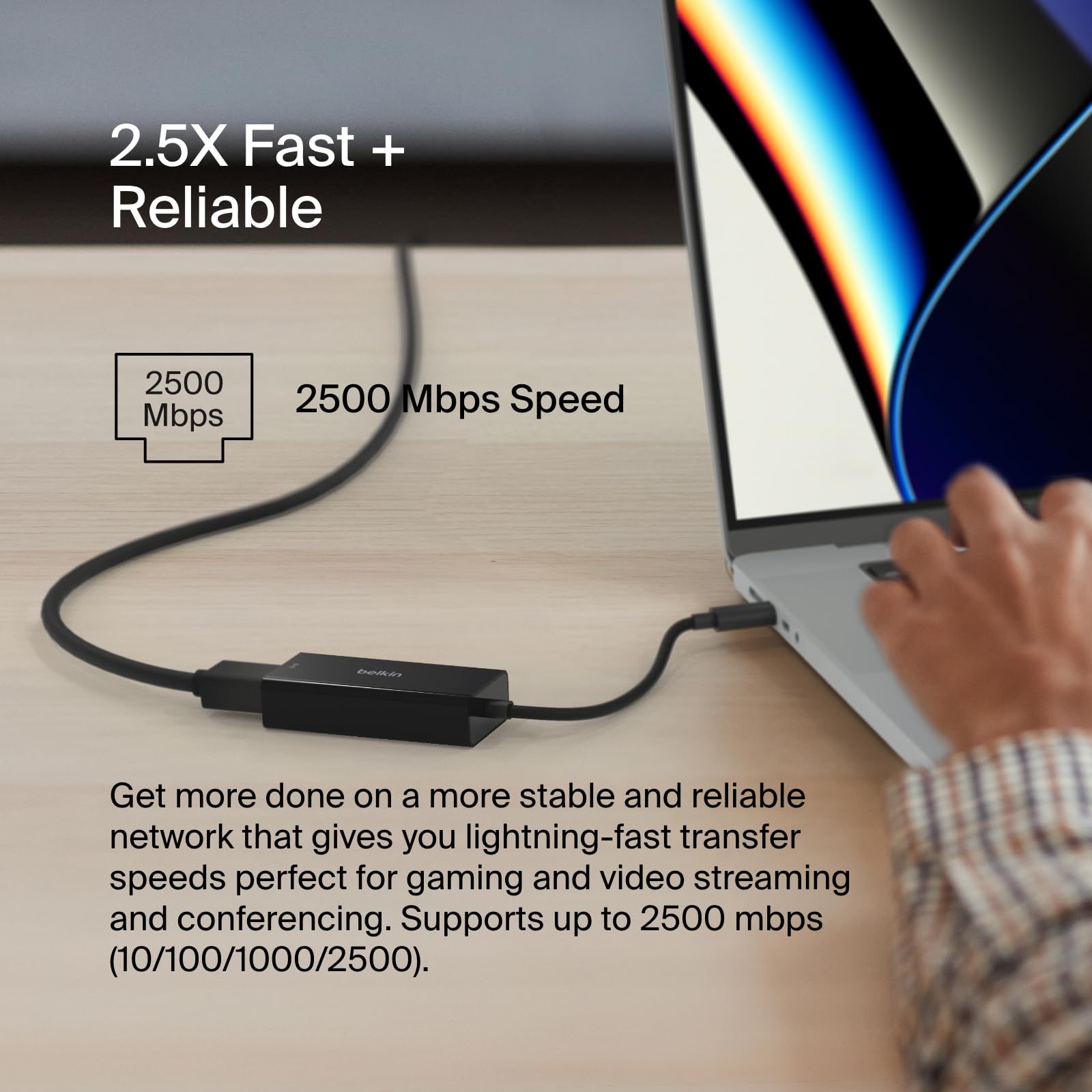 Belkin USB Type C to 2.5 Gb Ethernet Adapter, USB-IF Certified Thunderbolt 3 & 4 / USB-C to LAN Network Adapter Compatible with MacBook Pro/Air, iPad Pro, XPS, Surface, and Other USB C Devices - Medaid International
