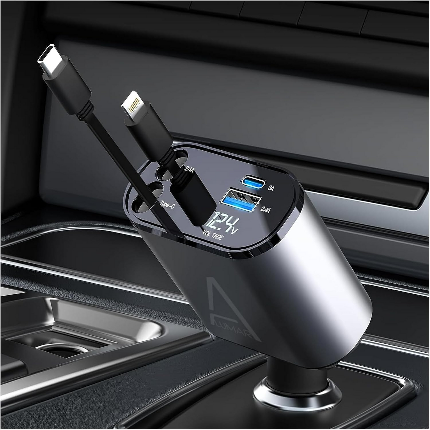 4 in 1 Car Charger 120W Turbo Charge, 4 Ports Fast Charging with Retractable Cables - Medaid International