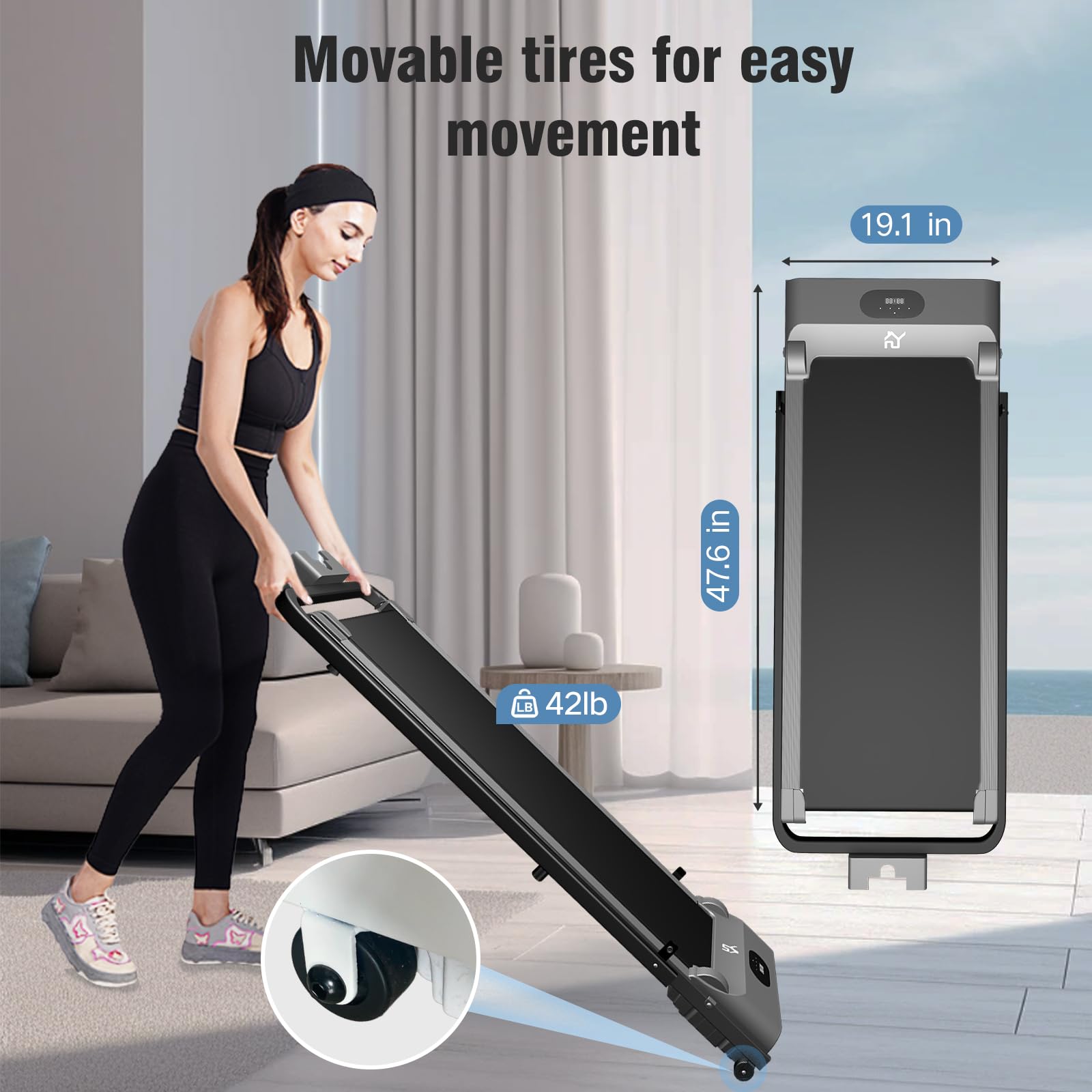 Walking Pad Treadmill, 3 in 1 for Walking and Jogging, Low Noise, Under Desk for Home/Office with LED Display, Remote Control, Installation-Free, Collapsible armrests Grey - Medaid International