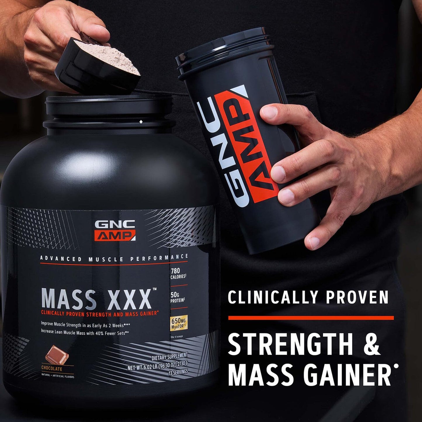 GNC AMP Mass XXX, Clinically Proven Weight Gainer Protein Powder, Improves Strength and Size, 780 Calories, 50g Protein, Micronized Amino Acids, Creatine, Betaine, Chocolate, 13 Servings, 6 Pounds - Medaid International