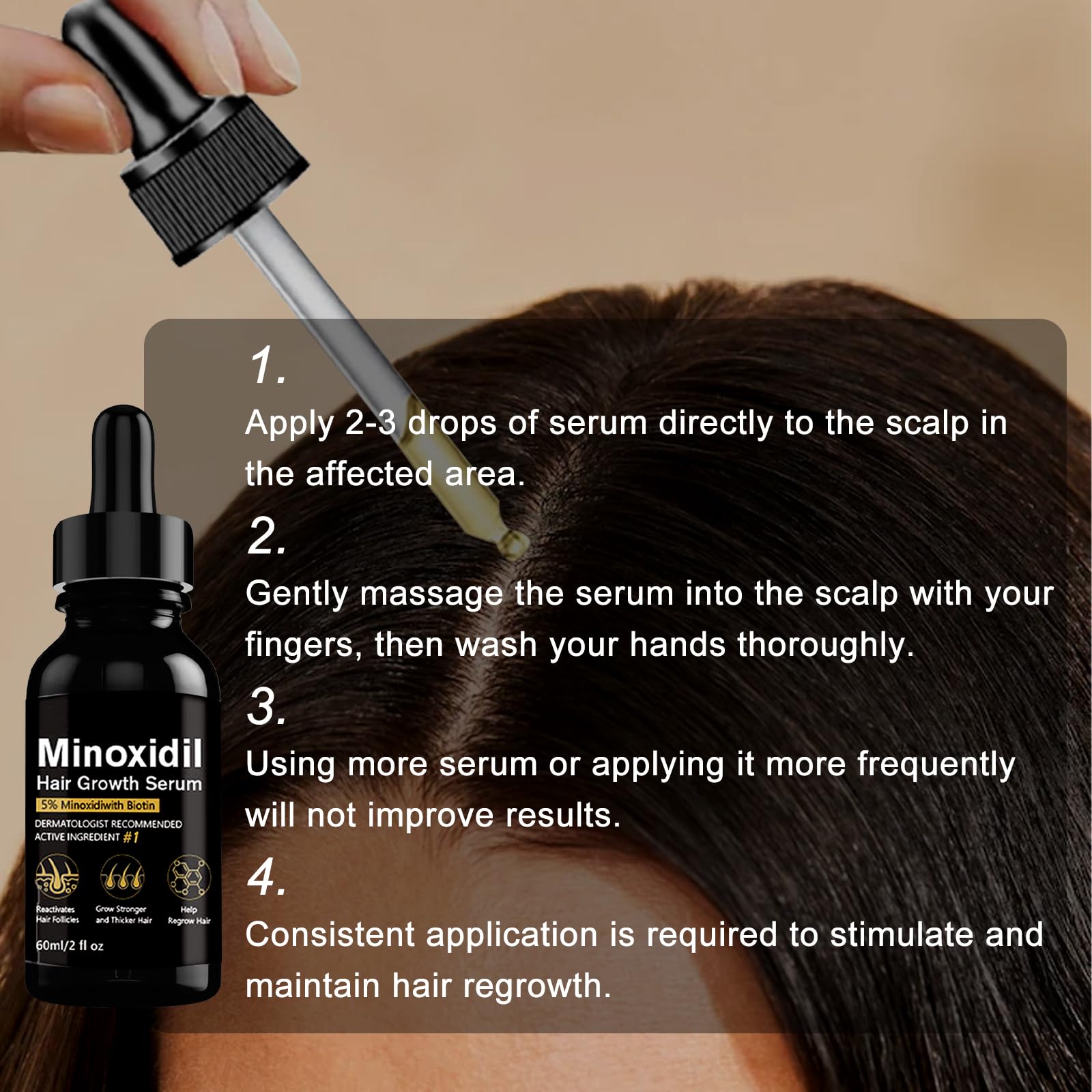 5% Minoxidil Hair Growth Serum, Topical Minoxidil for Men Beard Growth, Hair Regrowth for WomenTreatment for Scalp Hair Loss and Thinning, With Biotin - Medaid International