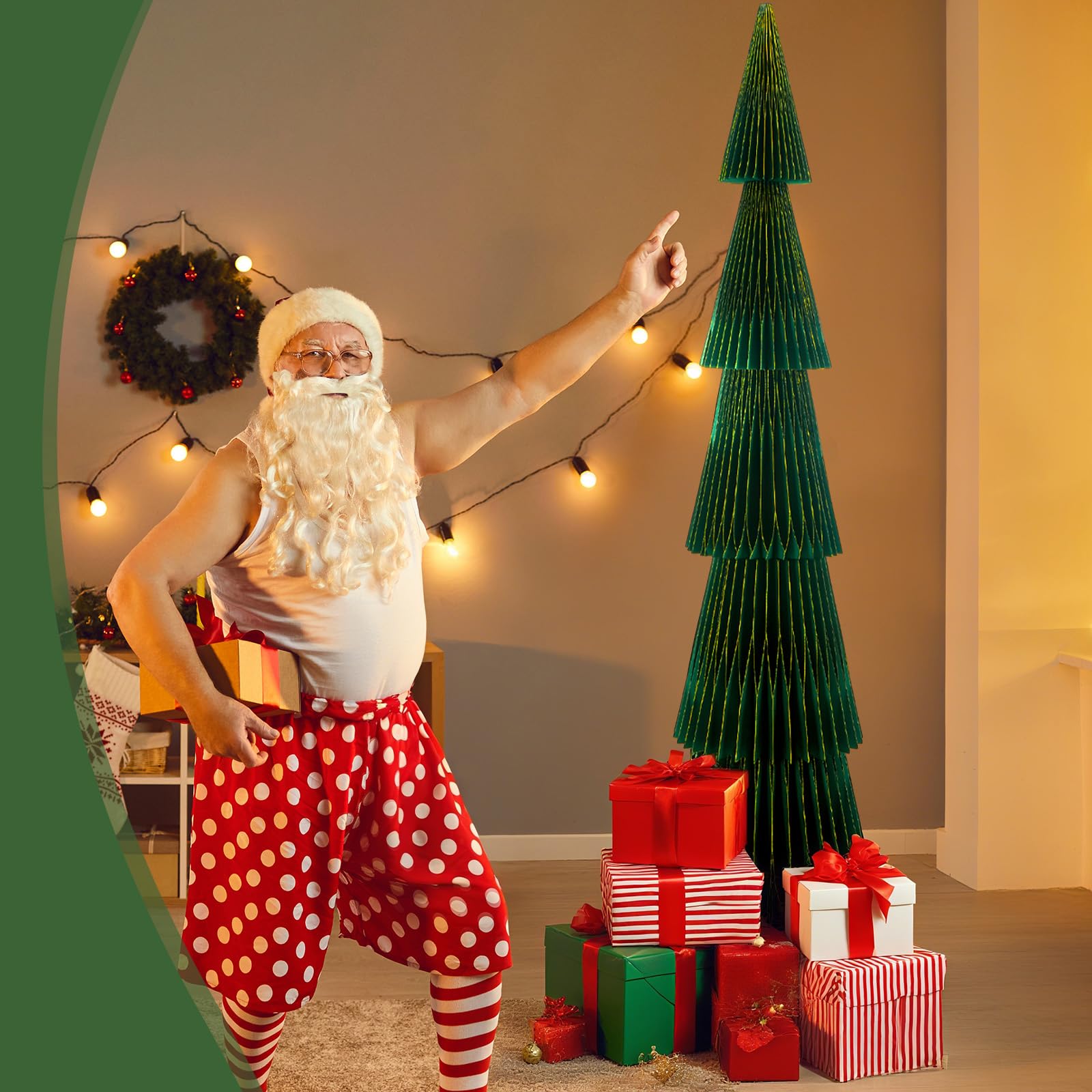 Motipuns 5.92ft ×19inch Giant Honeycomb Paper Christmas Trees Dark Green Extra Large 3D Honeycomb Christmas Trees Glitter Edge Magnetic Folding Xmas Paper Accordion for Home Mantel Holiday Party Decor - Medaid International