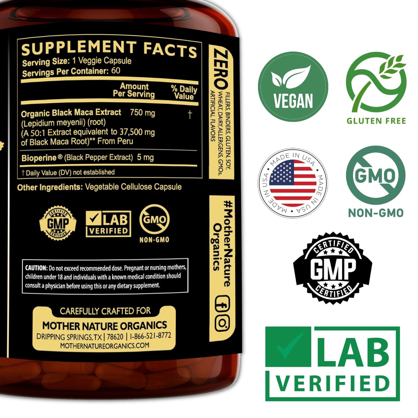 Black Maca Root 50:1 Extract 37,500mg – 60 Capsules Organic Peruvian Maca Peruana Supplement for Men | High Potency Energy, Mood & Performance Support | Vegan, Non-GMO - Medaid International