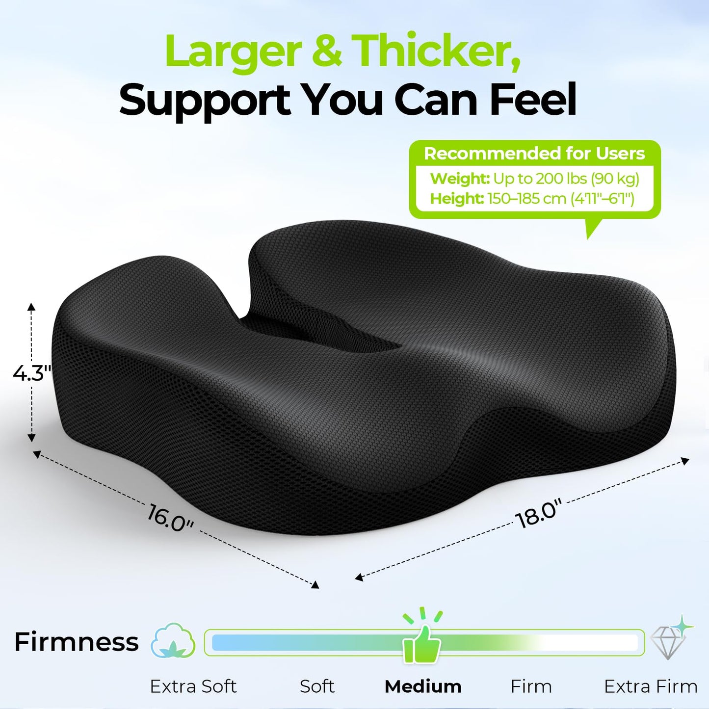 AUVON Ergonomic Donut Pillow Seat Cushion for Hemorrhoid & Tailbone Pain Relief, Thick Memory Foam Chair Cushions with Firm Support for Coccyx, Sciatica, Pressure Sores, Pregnancy, Postpartum Recovery - Medaid International