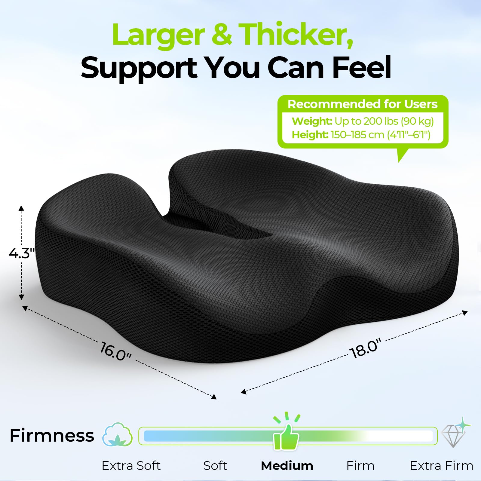 AUVON Ergonomic Donut Pillow Seat Cushion for Hemorrhoid & Tailbone Pain Relief, Thick Memory Foam Chair Cushions with Firm Support for Coccyx, Sciatica, Pressure Sores, Pregnancy, Postpartum Recovery - Medaid International