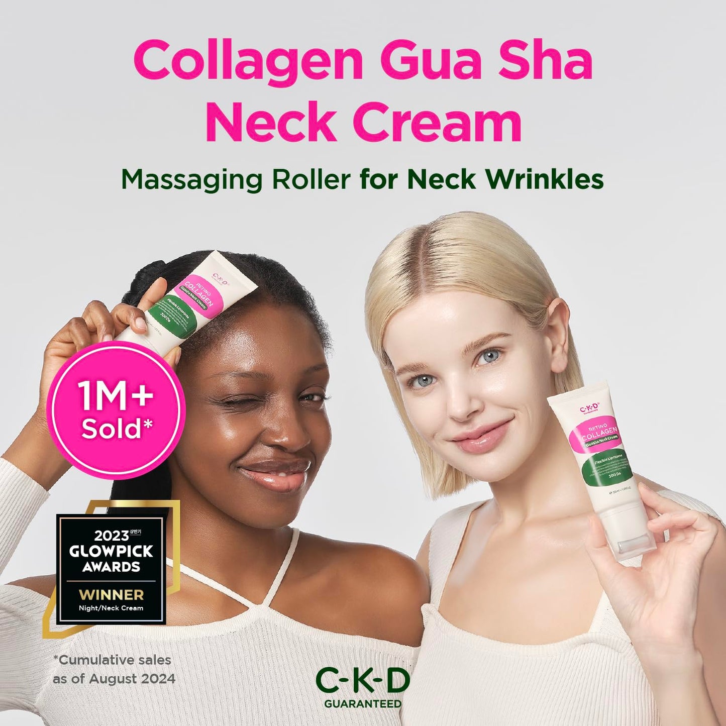 CKD Retino Collagen Gua Sha Neck Cream - Firming Cream for Neck and Jawline Tightening, Lifting, and Wrinkle Reduction with Stainless Steel Roller. Korean Skin Care,1.69 fl oz. - Medaid International