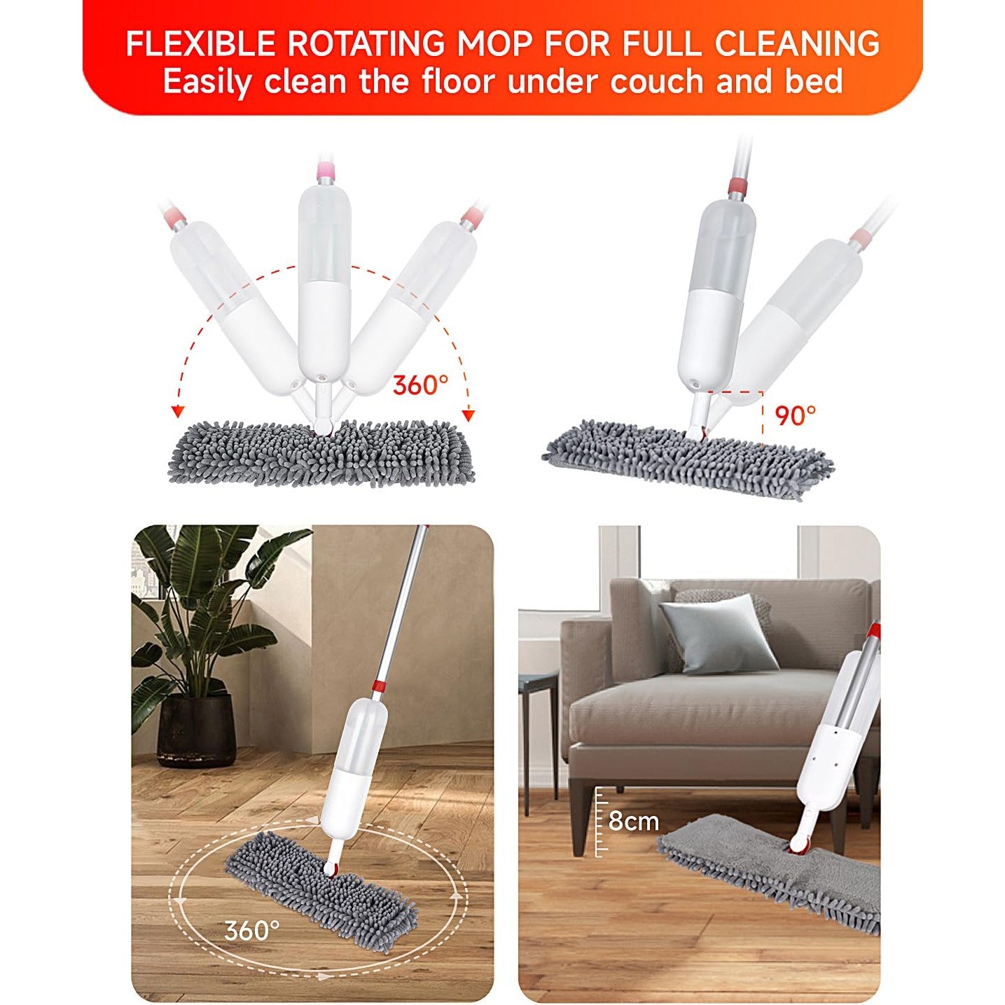 Mop for Floor Cleaning - 2-in-1 Double-Sided Microfiber Spray Mop with Flip Design, 3 Reusable Pads, for Laminate, Ceramic, Tile, Vinyl - Home & Commercial Use - Medaid International