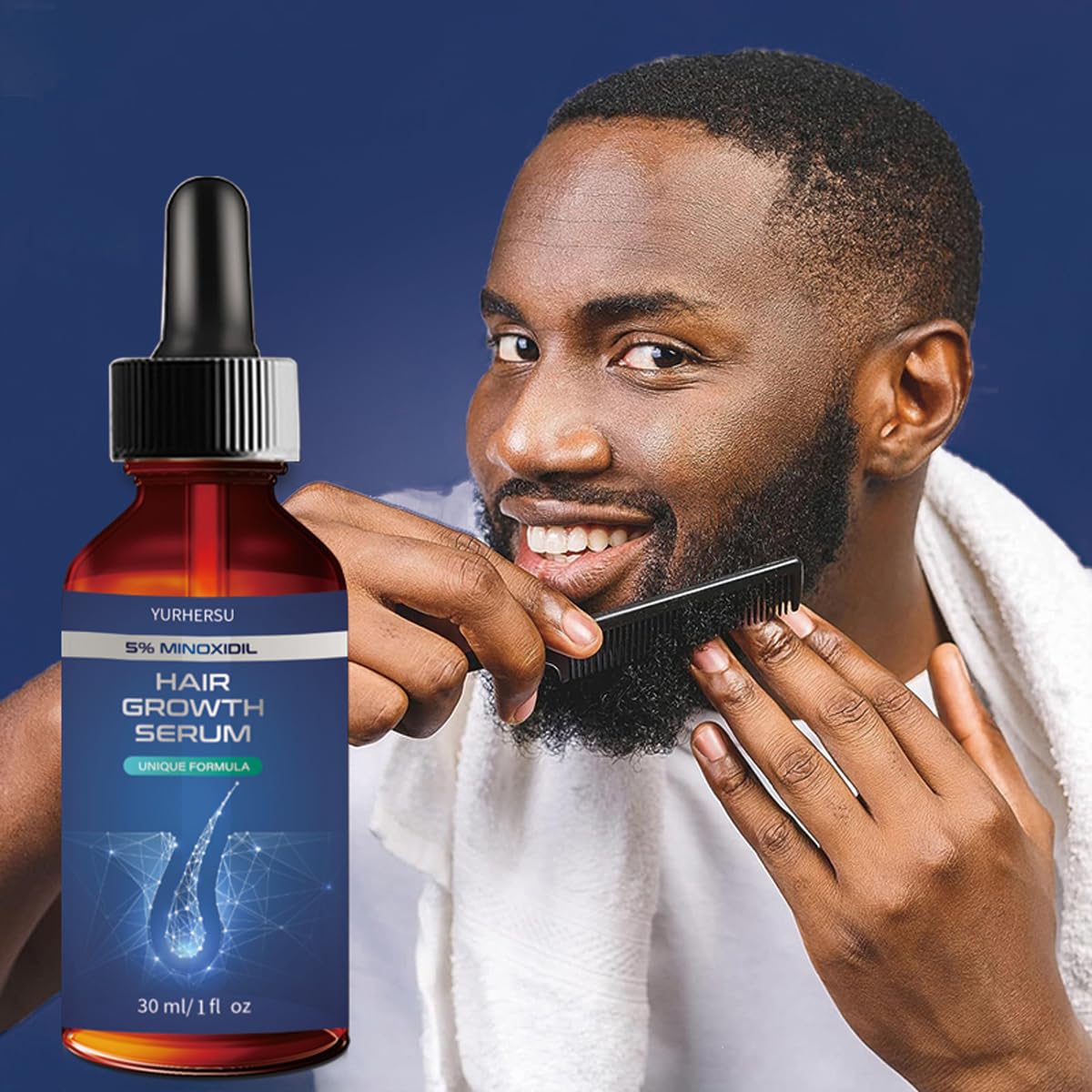 Hair Growth Serum, 5% Minoxidil, With Biotin & Glycerin, for Men's Beard & Women's Hair Regrowth, Anti Hair Loss Treatment, Make Hair Stronger Thicker Longer, 1 fl oz (30 ml) - Medaid International