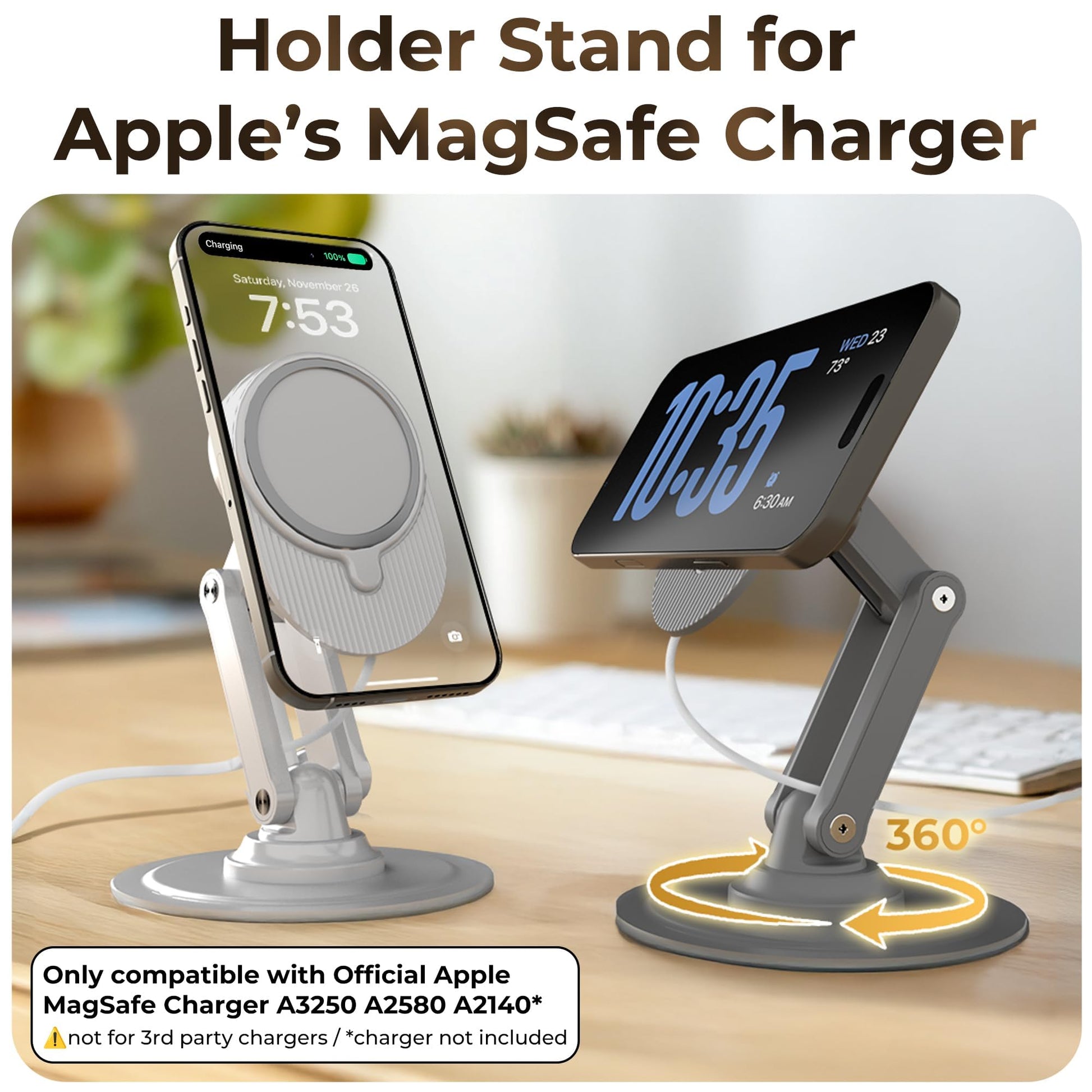 COOPER 360 MagBase, Stand for Apple MagSafe Charger (Not Included) MagSafe Charger Stand for iPhone 17 Pro Max, iPhone 16, 15,14,13,12, AirPods Charging, Standby Mode, 360° Rotation (Space Grey) - Medaid International