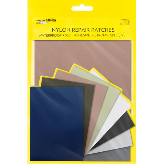 ZEFFFKA Nylon Self-Adhesive Repair Patches 8 Pack Waterproof Durable 5x7 Inch Fabric Patches for Jackets Tents Backpacks Sleeping Bags Clothing 8 Assorted Colors No Ironing Easy Fix - Medaid International