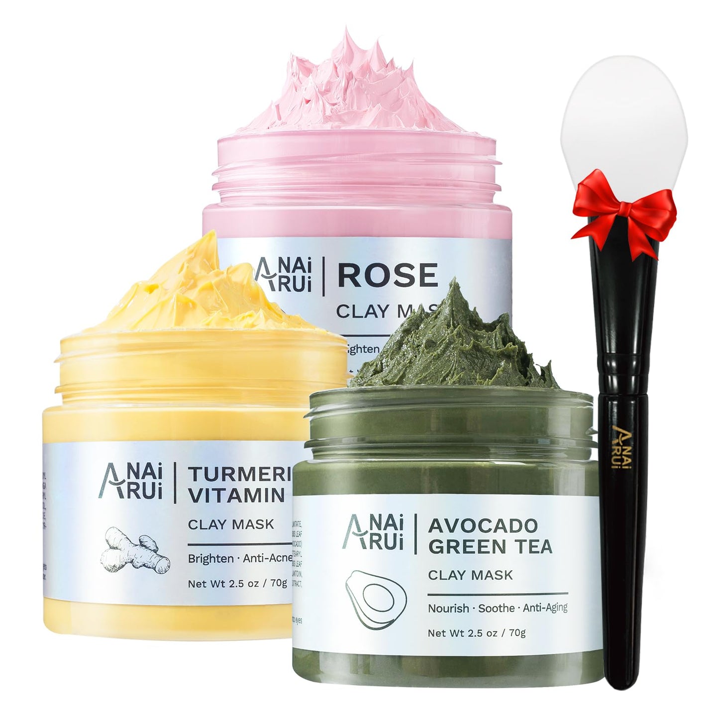 ANAI RUI 3 Pack Pore Purity Cleansing Clay Mask Set Absorbs Excess Oil,Turmeric Vitamin C Clay Mask -Rose Facial Mask -Avocado Green Tea Mud Mask,Facial Mask Skincare for Deep Cleansing 2.5 oz each - Medaid International