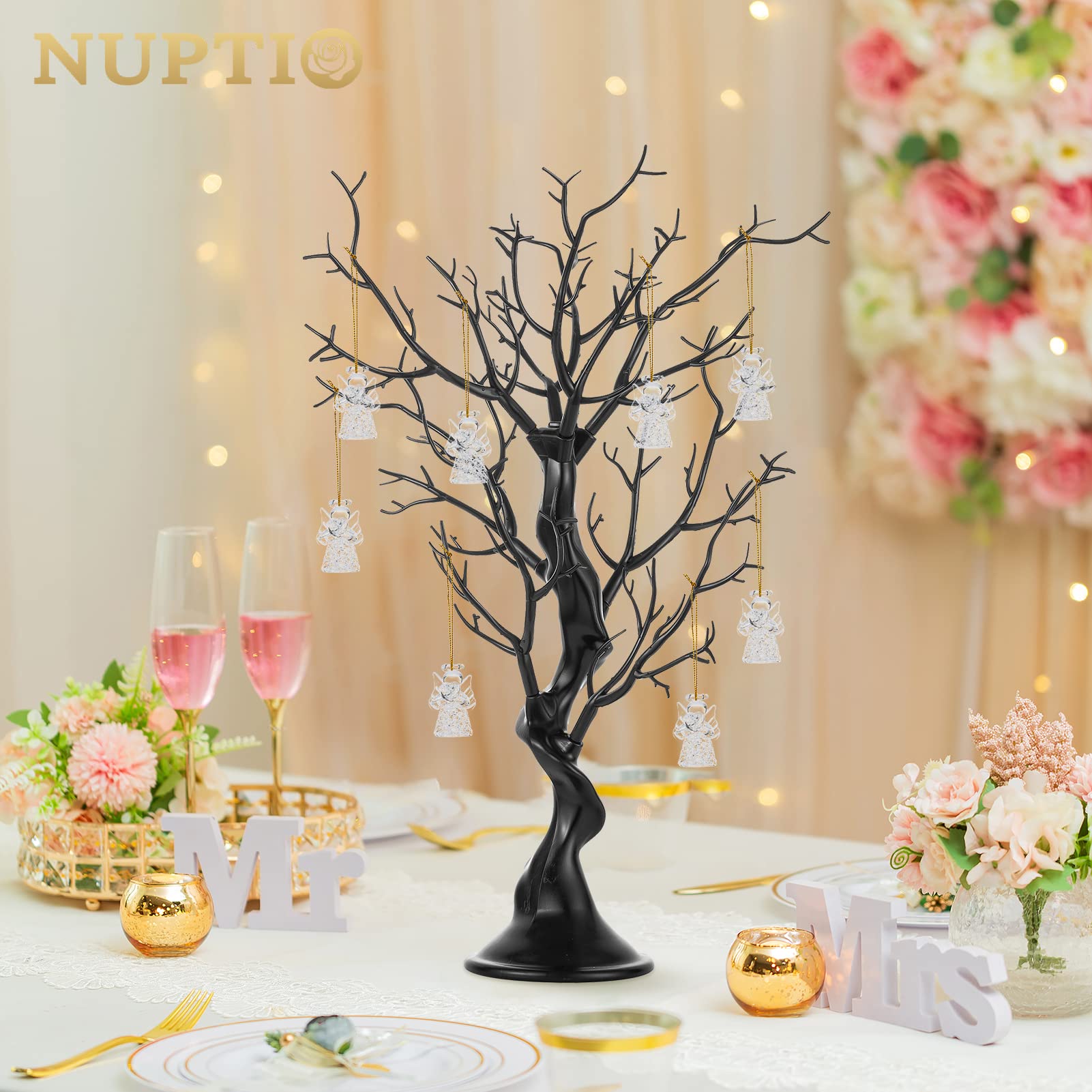NUPTIO Black Artificial Halloween Tree: 22.8in Tall Christmas Ornament Display Manzanita Fake Trees Decorative Faux Twig Branches Indoor for Wedding Table Centerpieces Easter Birthday Party Decor - Medaid International