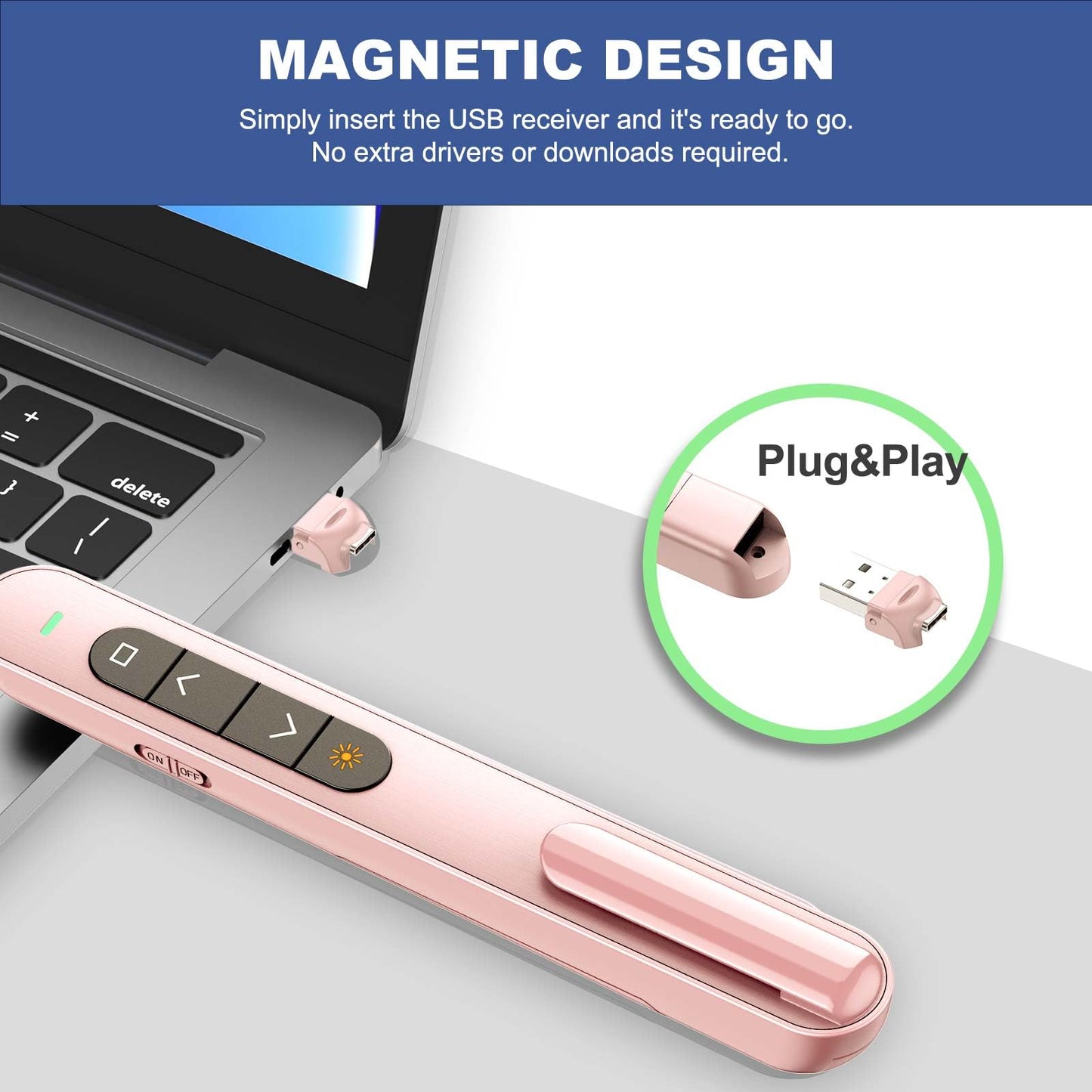 QUI Presentation Clicker for PowerPoint, RF 2.4GHz USB C Wireless Presenter Remote with Volume Control, PowerPoint Clicker Slide Advancer for Mac, Windows, Laptop, Keynote - Medaid International