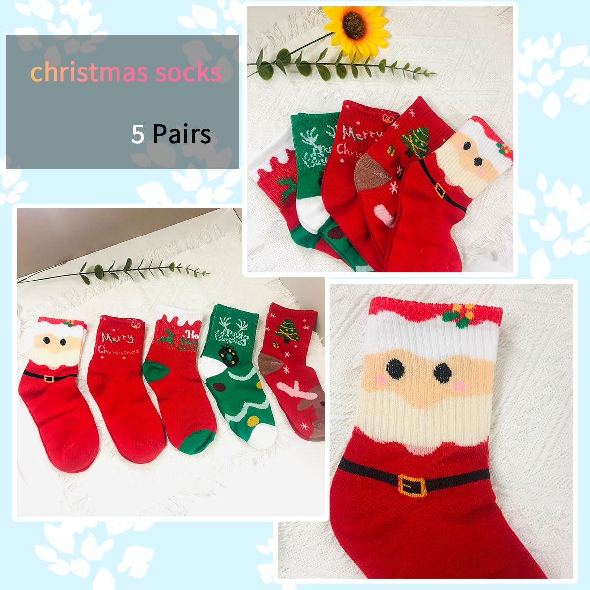 XnxnzhHo 5 Pair Christmas Crew Socks for Womens, Cute Athletic Ankle Sock Soft Warm Girls Short Socks, for Winter Xmas Sock Present - Medaid International