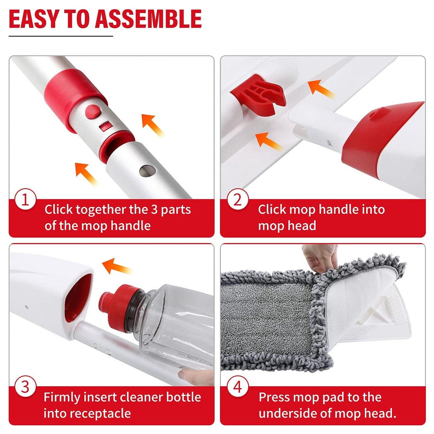 Spray Mops for Floor Cleaning, Microfiber Spray Cleaning Mop Kit with 3 Reusable Washable Pads 700ML Refillable Bottle and Scrubber Flat Mop with 360 Degree Swivel Head for Hardwood Laminate (Grey) - Medaid International