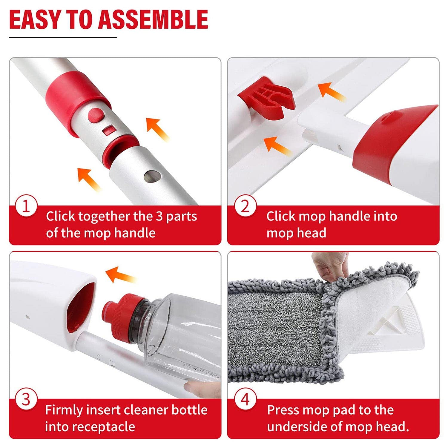 Spray Mops for Floor Cleaning, Microfiber Spray Cleaning Mop Kit with 3 Reusable Washable Pads 700ML Refillable Bottle and Scrubber Flat Mop with 360 Degree Swivel Head for Hardwood Laminate (Grey) - Medaid International