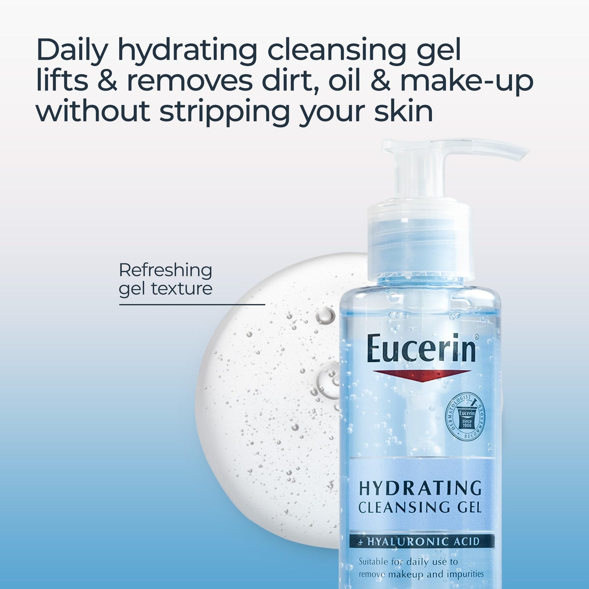 Eucerin Hydrating Cleansing Gel, Daily Face Wash and Makeup Remover Formulated with Hyaluronic Acid, 6.8 Fl Oz Bottle - Medaid International
