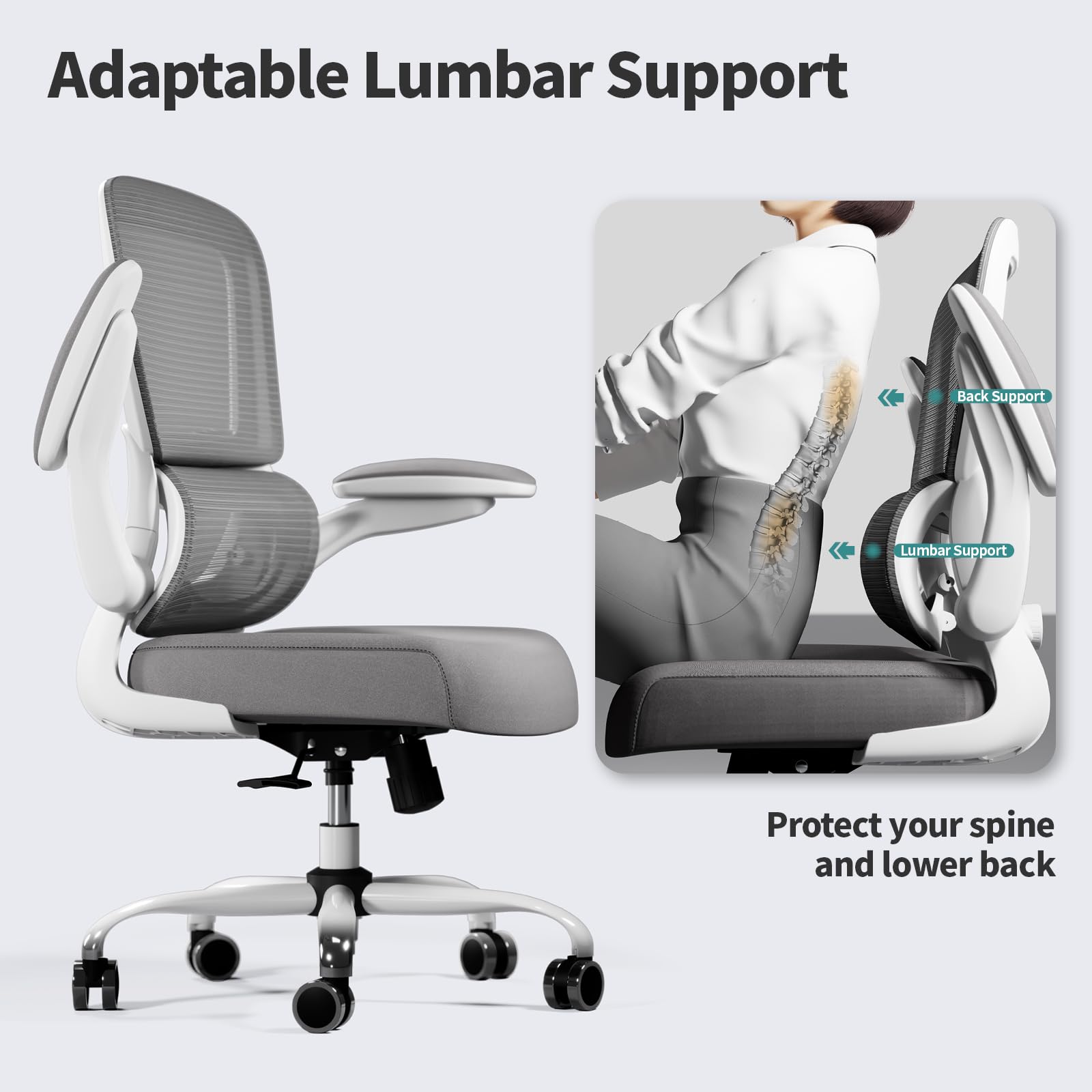 TRALT Office Chair - Ergonomic Desk Chair with Adjustable Lumbar Support, Mesh Computer Chair, Executive Chairs for Home Office Comfortable Lumbar Support (White) - Medaid International