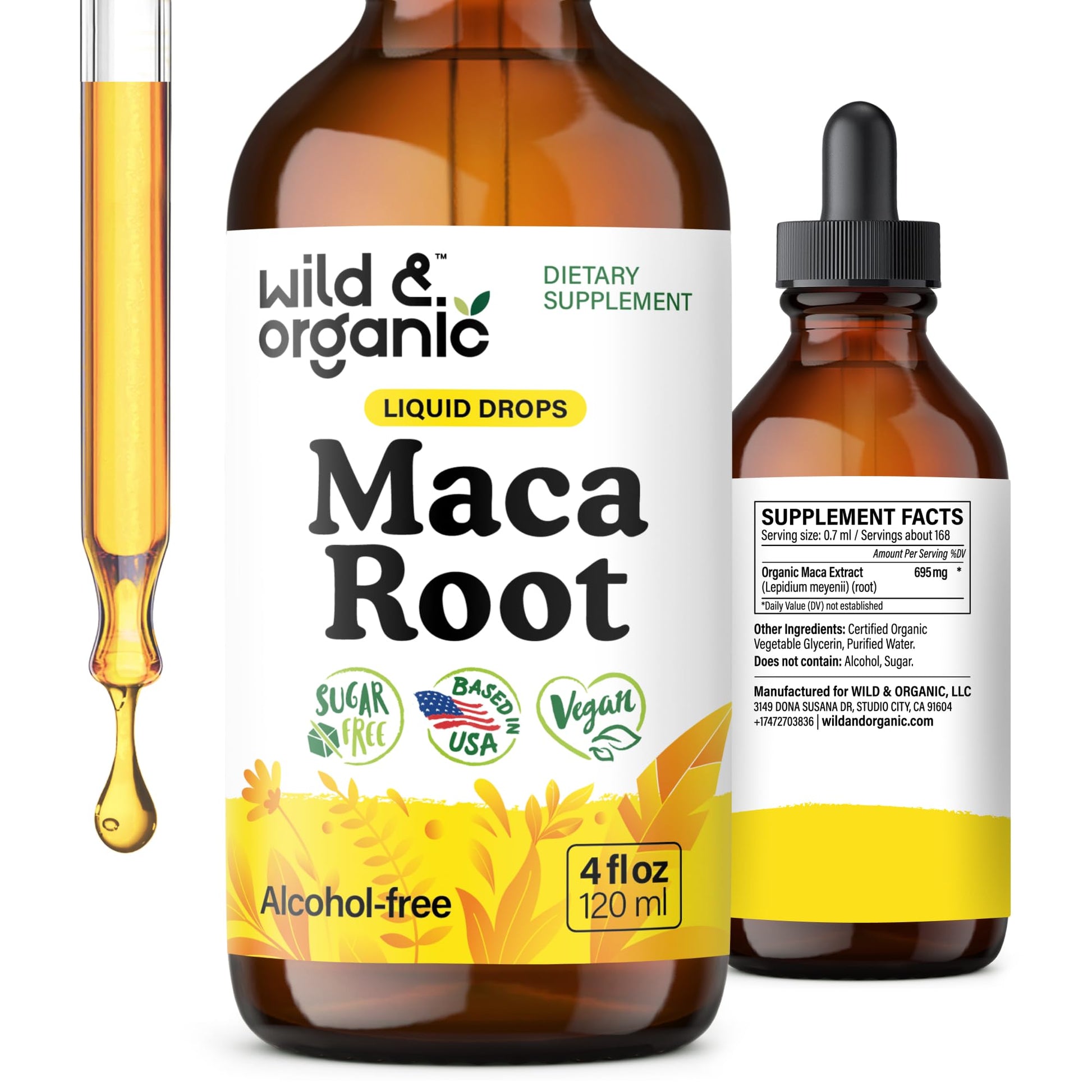 Wild & Organic Maca Root Liquid Drops for Men & Women - Peruvian Maca Tincture for Overall Support - Vegan, Sugar & Alcohol-Free Supplement - 4 fl oz - Medaid International