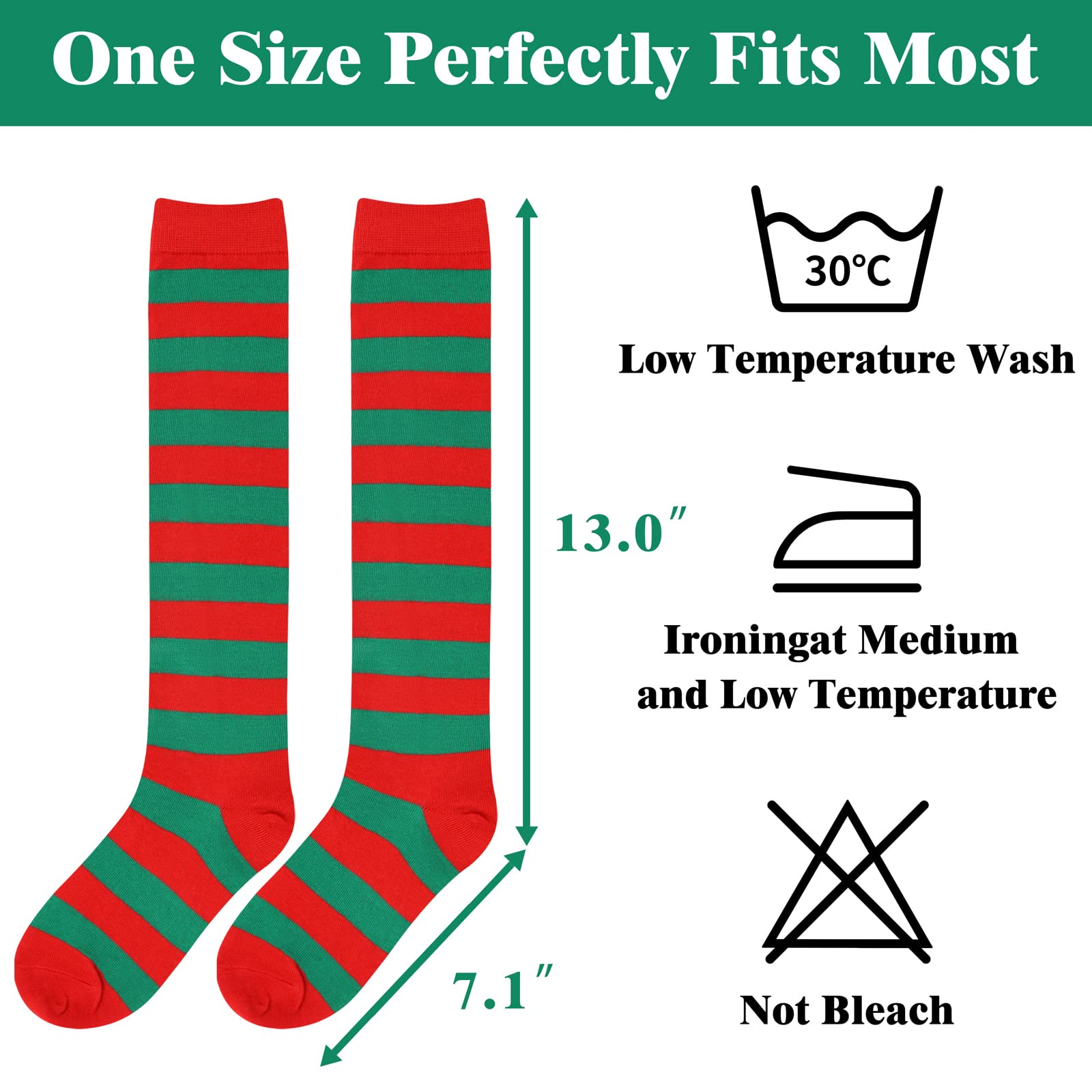 Red Christmas Knee High Socks Women Striped Sock Elf Costumes Christmas Sock Women Red and Green Striped Knee High Socks - Medaid International