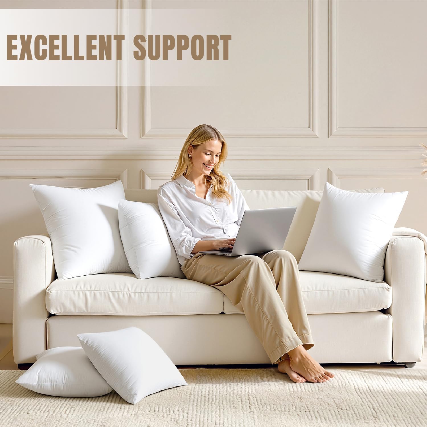 MIULEE 18x18 Pillow Inserts,Set of 2 100% Virgin Microfiber with Cotton Cover Throw Pillows for Couch Sofa and Bed - Medaid International