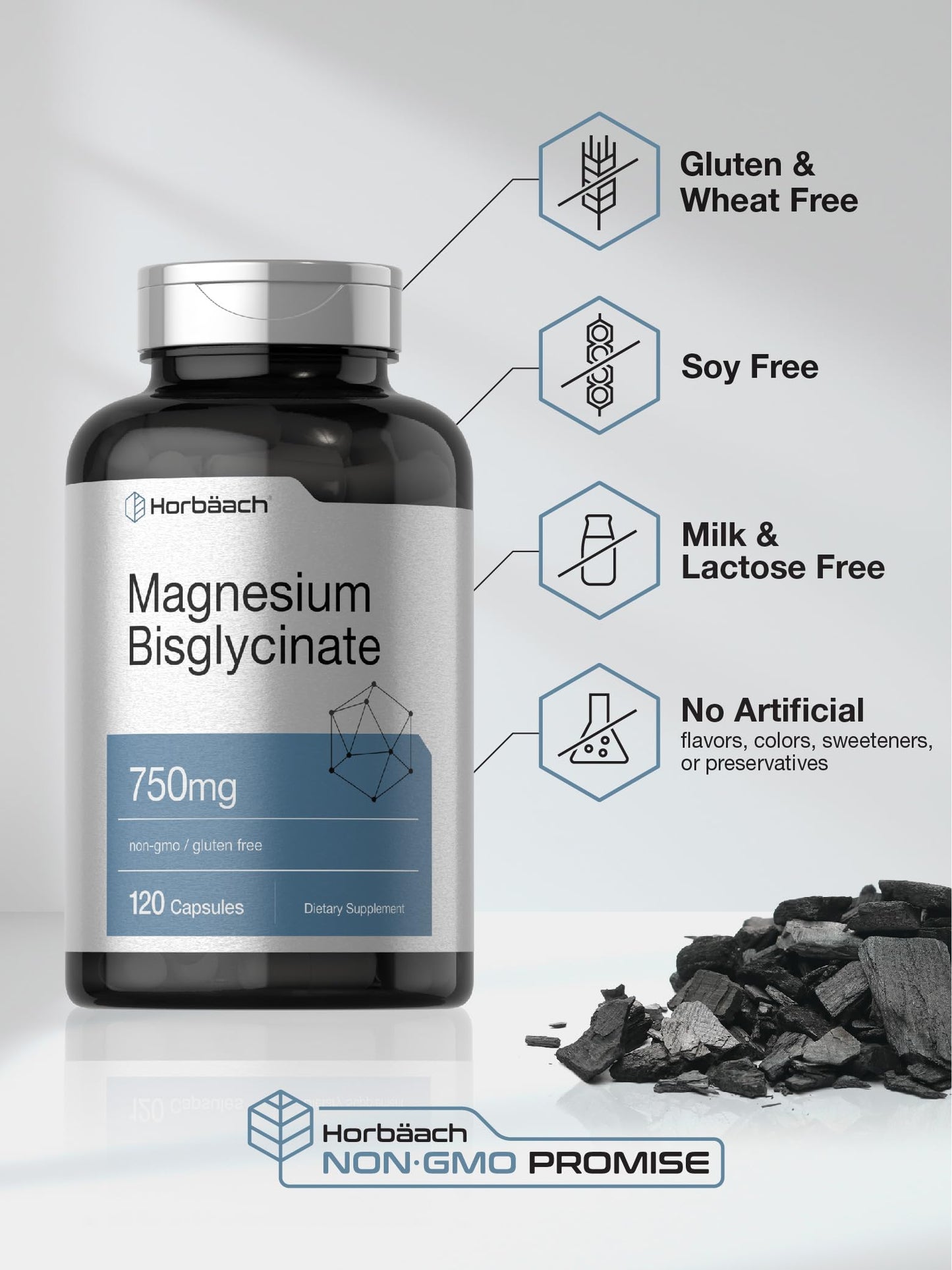 Horbäach Magnesium Bisglycinate | 120 Capsules | 750mg | Non-GMO and Gluten Free Supplement - Medaid International