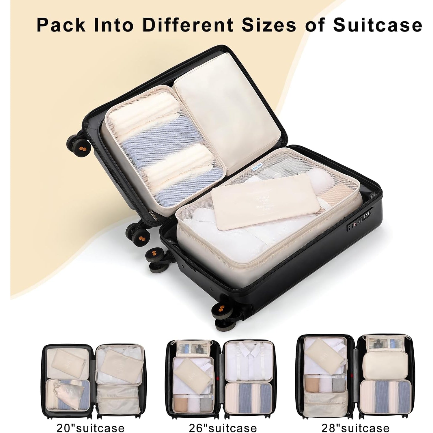 Magic Park 8Pcs Packing Cubes for Storage Luggage Packing Cube Organizer Travel Packing Cubes Set Clothes Shoes Storage Travel Organizer Bags for Luggage (Beige) - Medaid - Lebanon