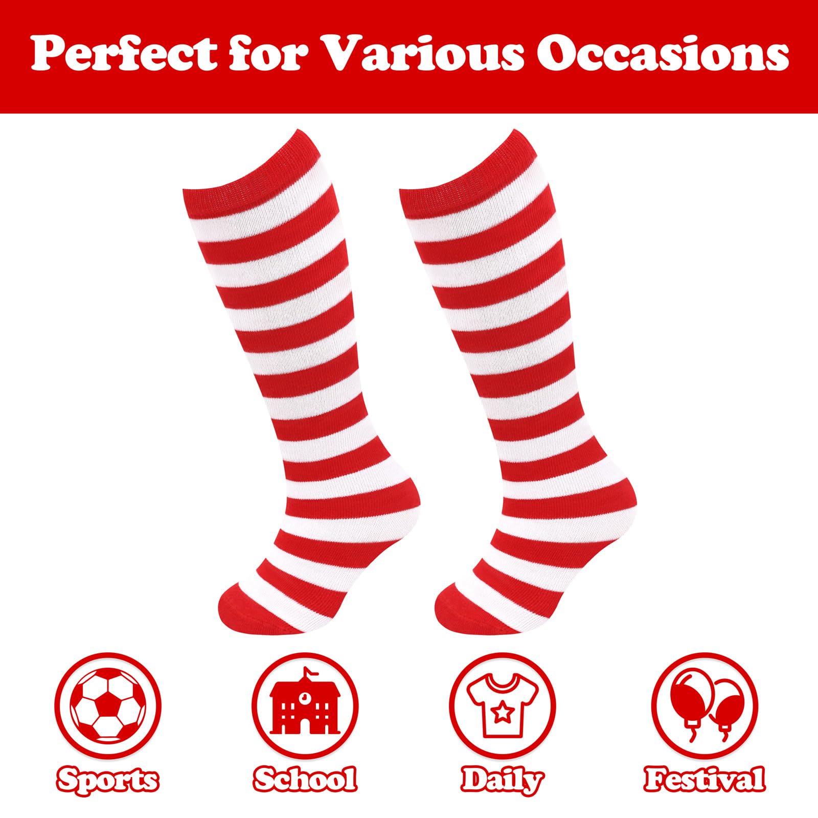 Sarfel Toddler Christmas Socks Kids Christmas Socks Toddler Halloween Sock Red and White Striped Sock Girls Christmas Stockings - Medaid International