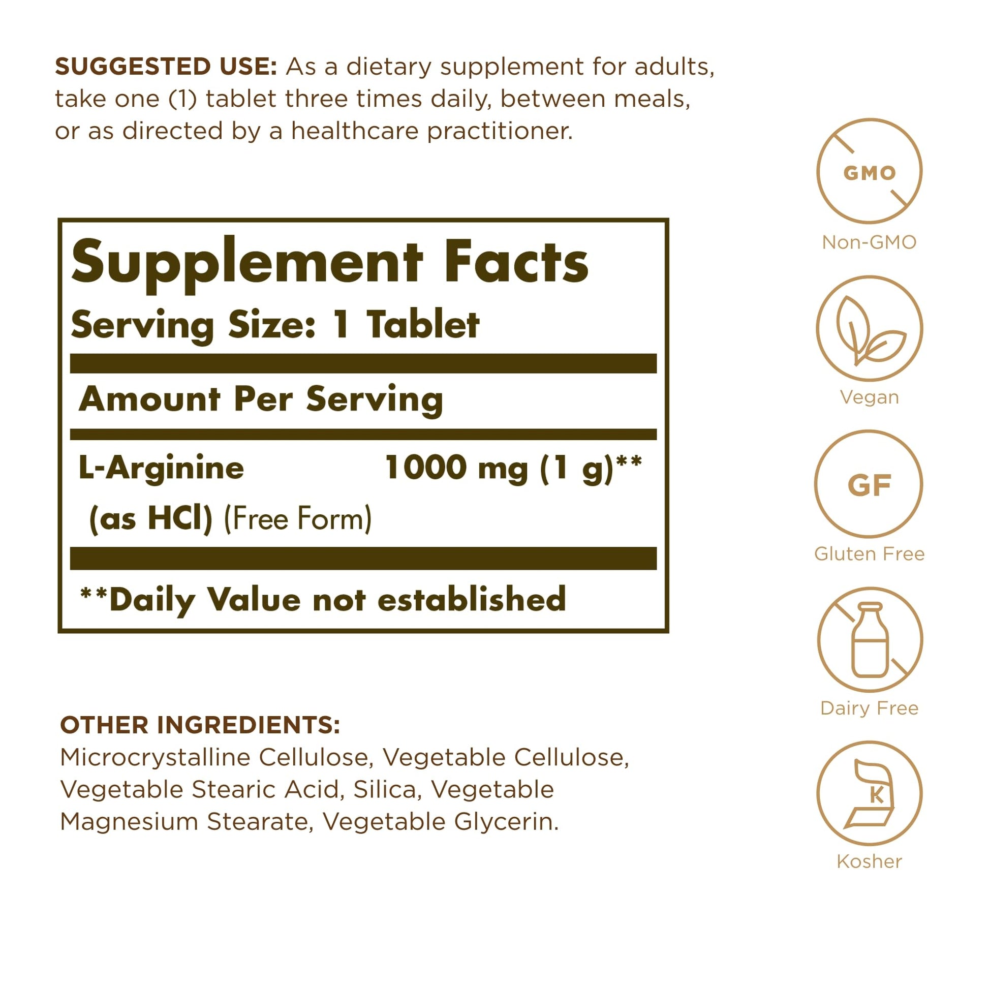 Solgar L-Arginine 1000 mg - 90 Tablets - Nitric Oxide Stimulator - Non-GMO, Vegan, Gluten Free, Dairy Free, Kosher - 90 Servings - Medaid International