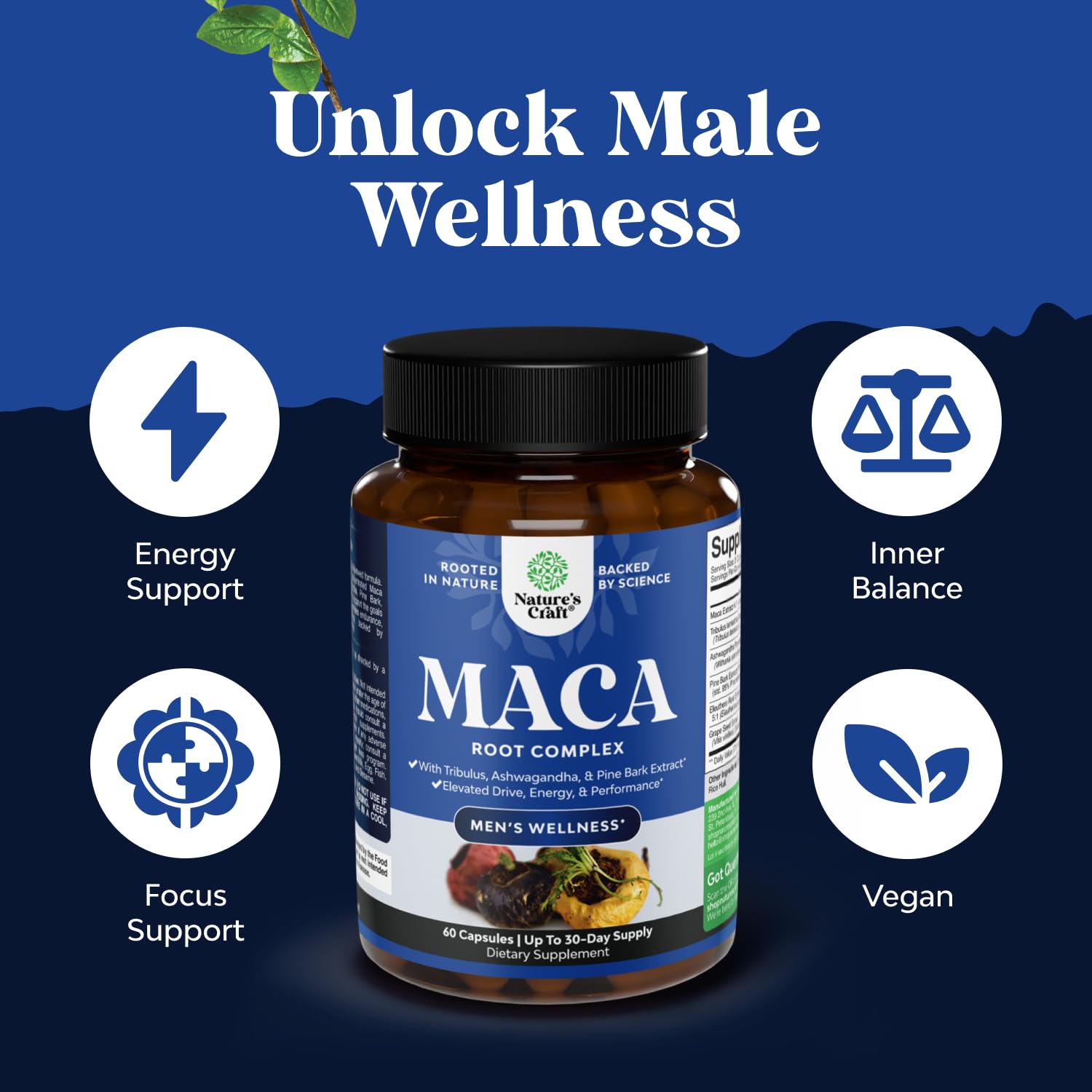 Bundle of Horny Goat Weed for Men with Black Maca Root, Tongkat Ali, Saw Palmetto & Panax Ginseng Extract and Potent Black Maca Root Capsules - Men's Wellness Supplement to Support General Health - Medaid International