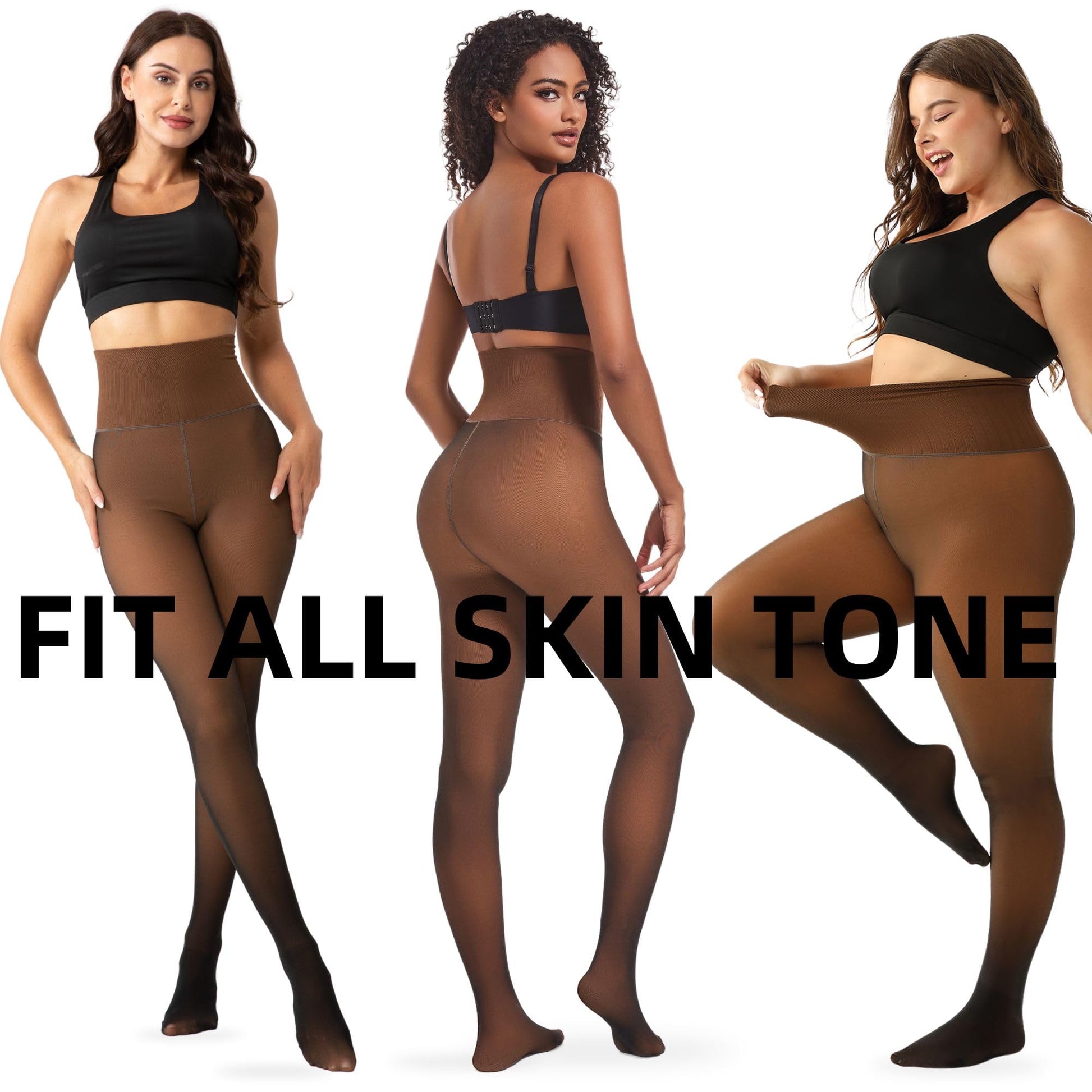 Soxbang Women Deep Skin Tone Fleece Lined Fake Translucent Tights,Pantyhose Thermal Tights High Waist Leggings for Winter-Large - Medaid International
