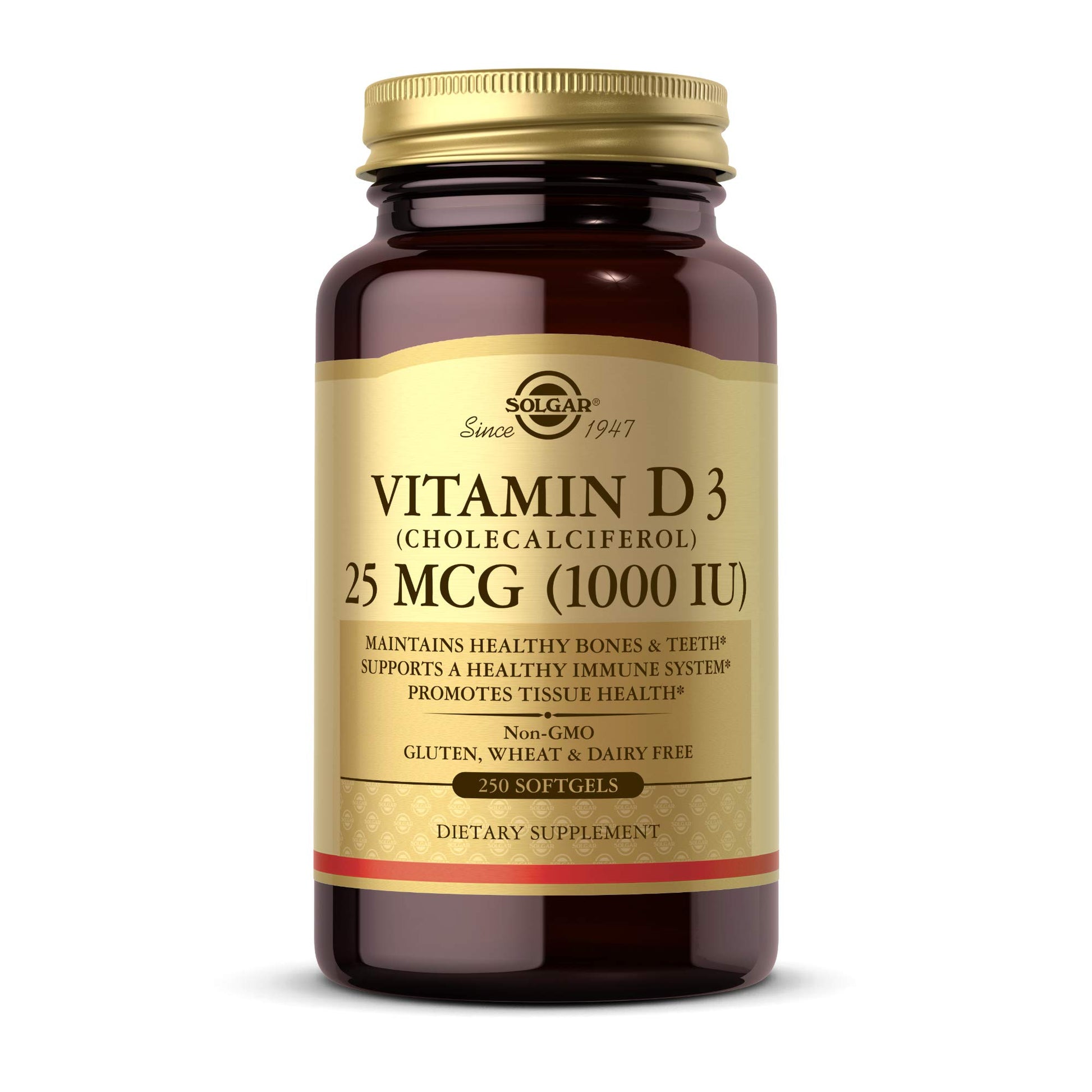 Solgar Vitamin D3 (Cholecalciferol) 25 MCG (1000 IU), 250 Softgels - Helps Maintain Healthy Bones & Teeth - Immune System Support - Non-GMO, Gluten-Free, Dairy Free - 250 Servings - Medaid International
