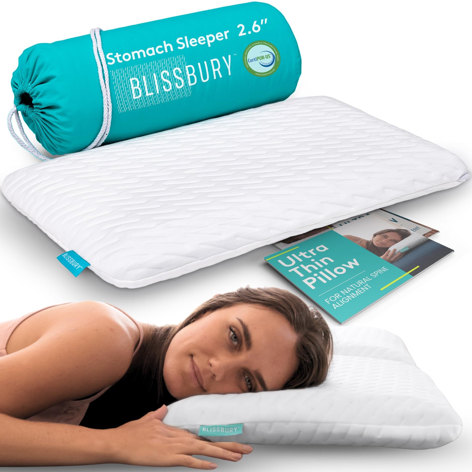 BLISSBURY Stomach Sleeping Pillow – Ultra Thin 2.6" Memory Foam for Neck and Cervical Support | Flat Pillow for Belly Sleeper | Low Loft Design for Comfort and Better Sleep - Medaid International