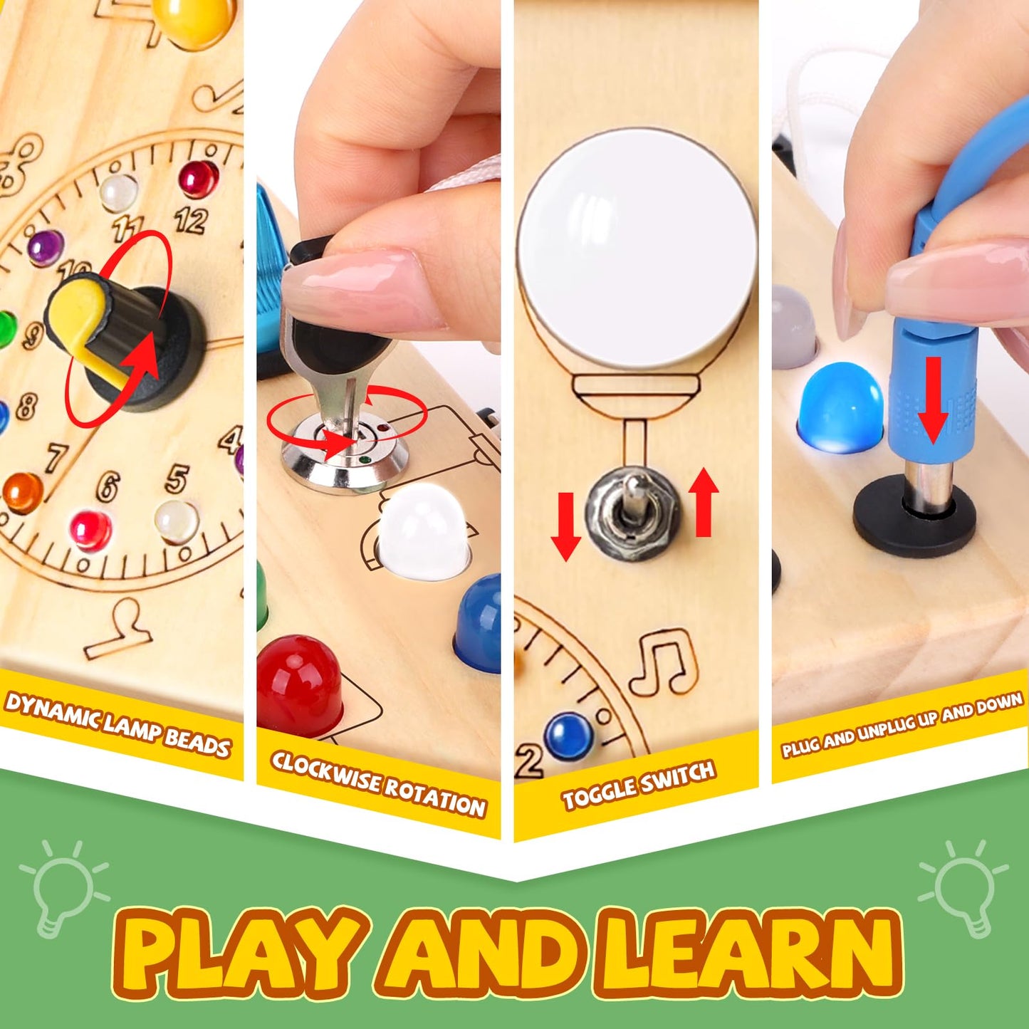 Iabedi Busy Board, Montessori Toy for 1-3 Years Old, Wooden Toddler Sensory Travel Toy, Ideal Gift for 1+ Year Old Boys (Busy Board Plus V2), Medium, Yellow - Medaid International