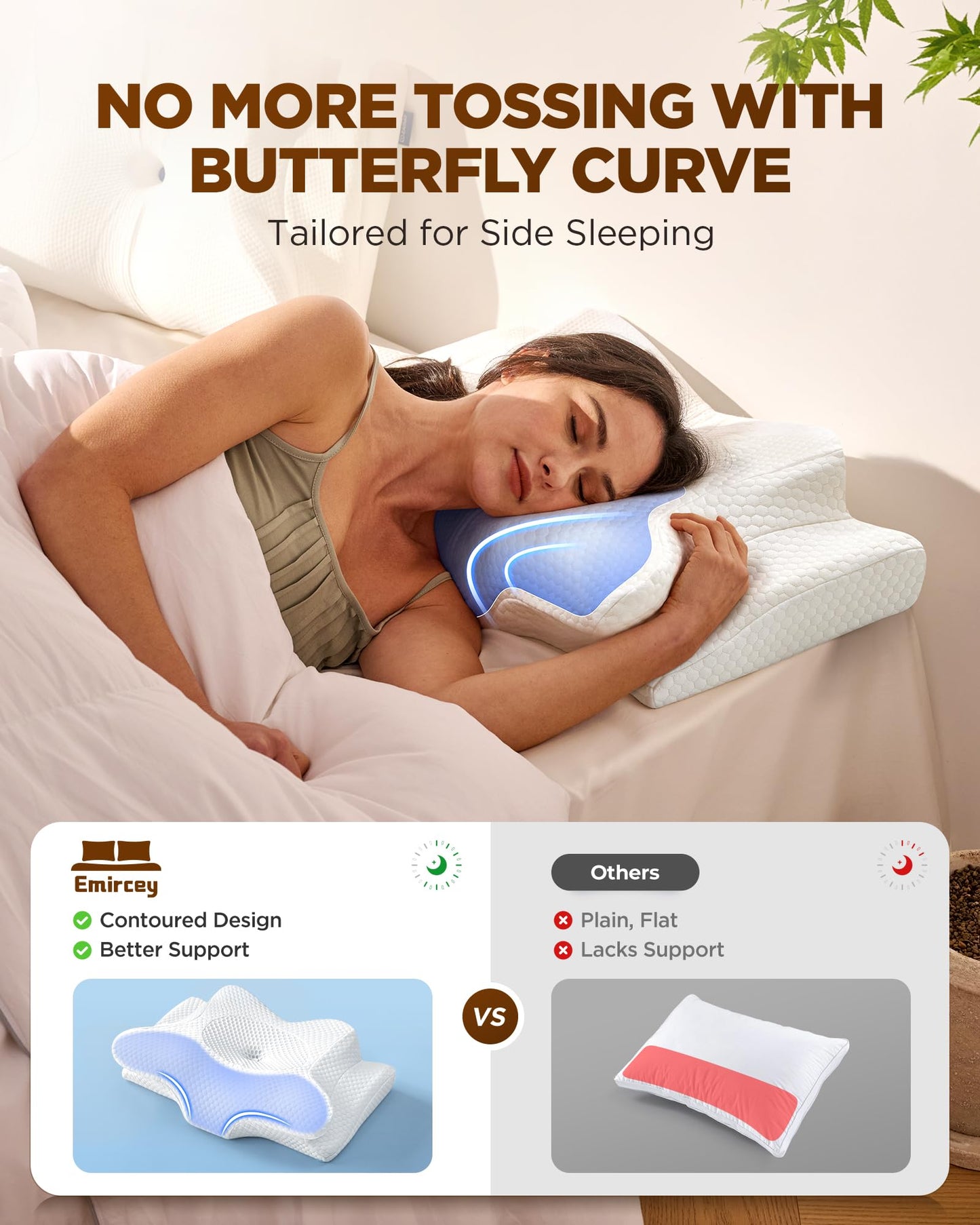 Dream Without Pain Cervical Neck Pillow for Sleeping, Ergonomic Side Sleeper Pillows for Adults, Cooling Orthopedic Pillow for Neck Relief Support, Memory Foam Pillows Back Stomach Sleepers - Medaid International