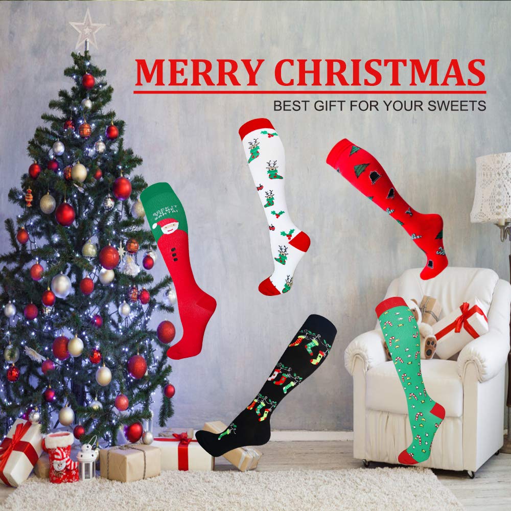 Aoliks Christmas Compression Socks for Women & Men,Knee High Support Socks for Nurses Pregnancy Travel - Medaid International