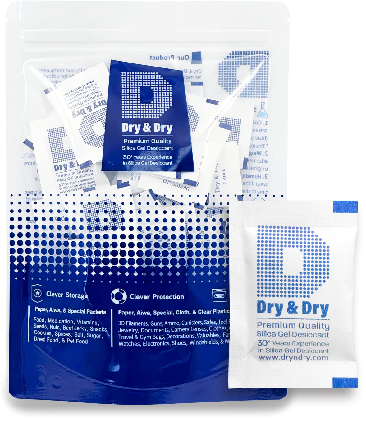 Dry & Dry 2 Gram [100 Packets] Silica Gel Packets Desiccants, Silica Packets - Rechargeable Silica Gel Packs, Silica Gel Packets, Desiccants Packets, Silica Gel - Medaid International