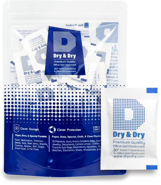 Dry & Dry 2 Gram [100 Packets] Silica Gel Packets Desiccants, Silica Packets - Rechargeable Silica Gel Packs, Silica Gel Packets, Desiccants Packets, Silica Gel - Medaid International