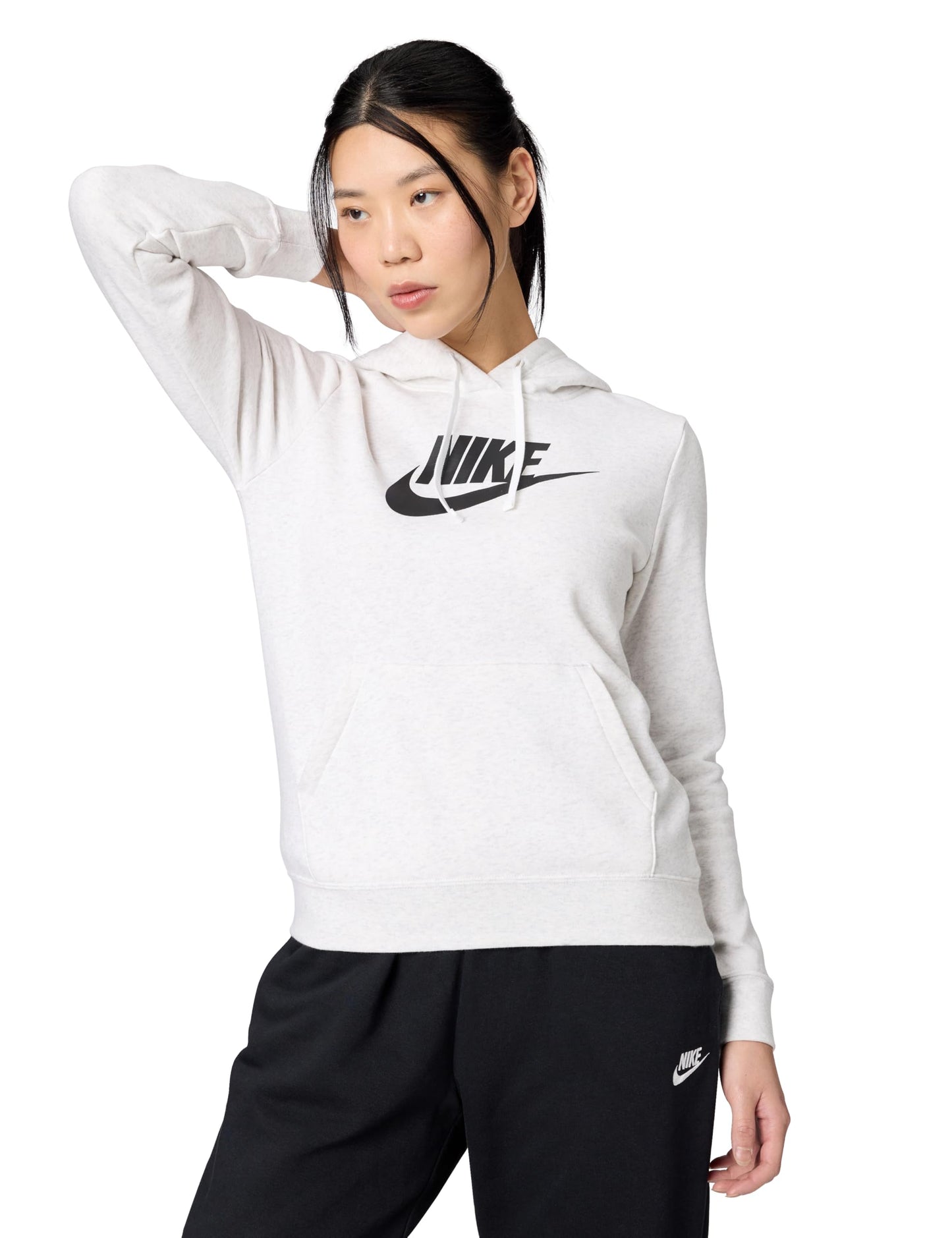 Nike Women's Sportswear Club Fleece Logo Pullover Hoodie, Birch Heather/Black, Large - Medaid International