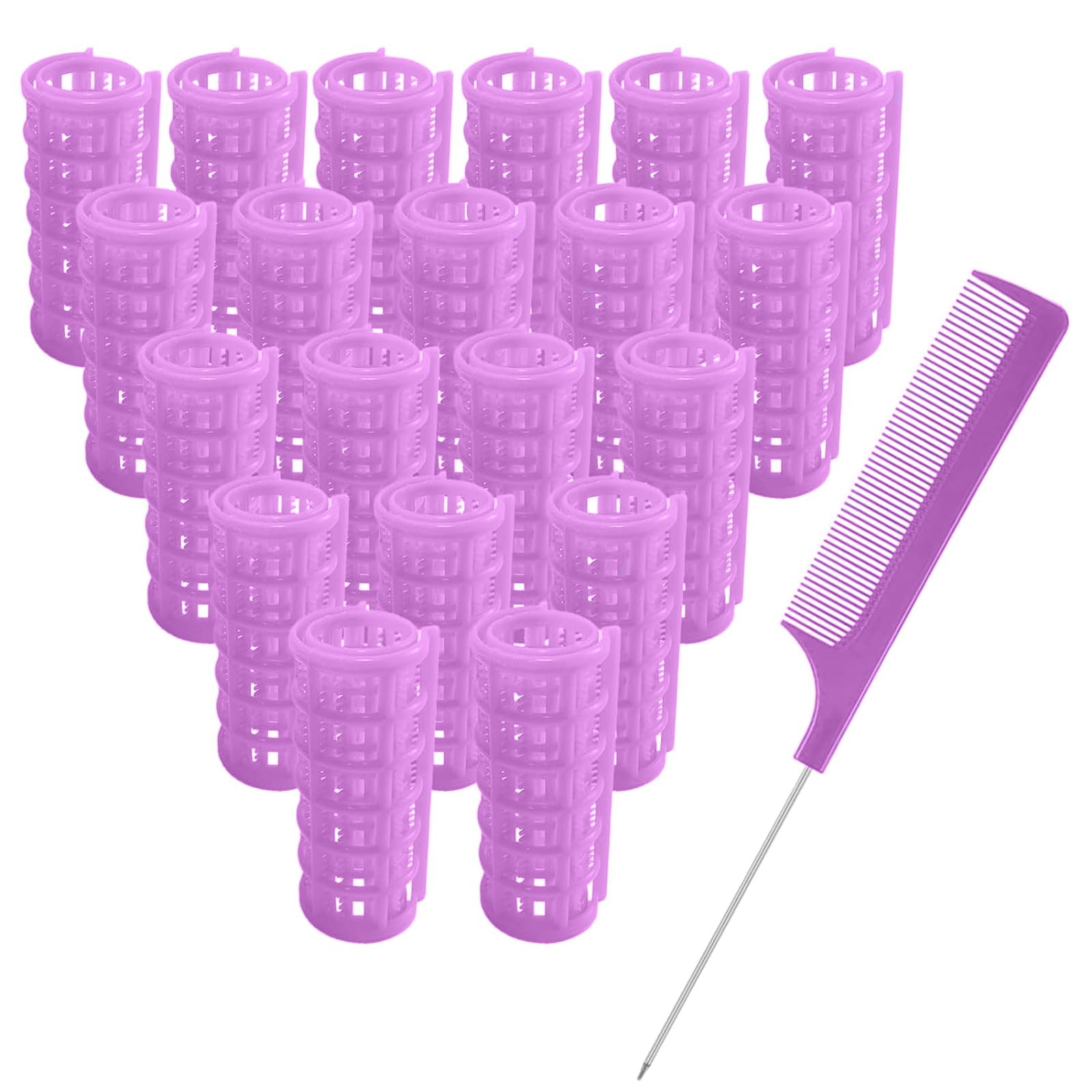MOODKEY 20PCS Plastic Hair Rollers Set 2.5cm/1in Heatless Rollers Hair Curlers Snap on Rollers Self Grip Rollers Hairdressing Curlers Tools for DIY Hairdressing Hair Salon (Purple) - Medaid International