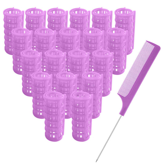MOODKEY 20PCS Plastic Hair Rollers Set 2.5cm/1in Heatless Rollers Hair Curlers Snap on Rollers Self Grip Rollers Hairdressing Curlers Tools for DIY Hairdressing Hair Salon (Purple) - Medaid International