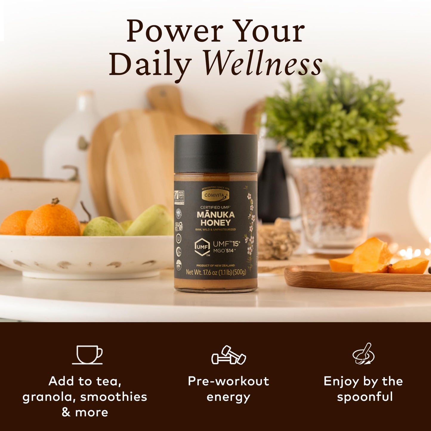 Comvita Manuka Honey UMF 15+ (MGO 514+) - Raw Manuka Honey New Zealand, Pure & Unpasteurized, Superfood for Immune Health, Use in Tea, Wild, Monofloral, Non-GMO - 500g (17.6 oz) - Medaid International