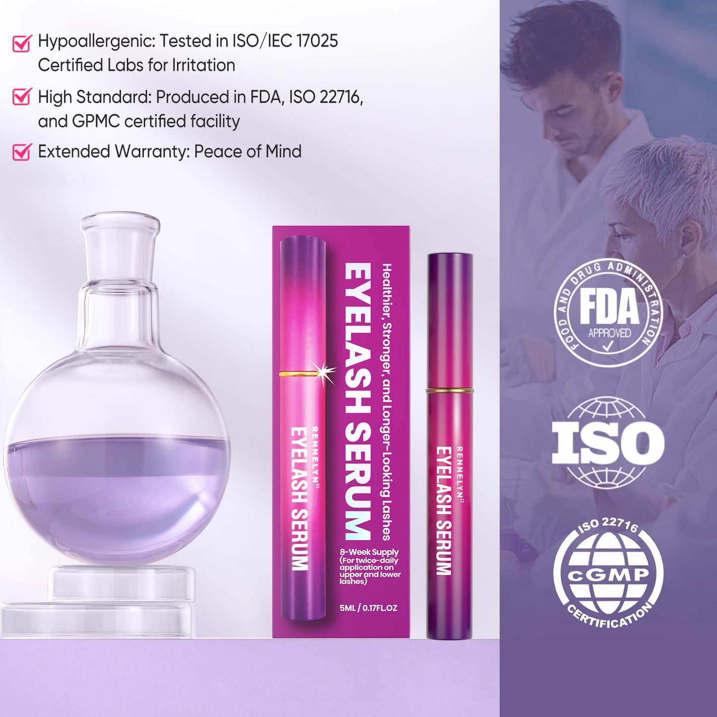 Eyelash Serum Lash Growth Enhancer: Advanced Natural Formula for Long Thickening Eyelashes - Safe for Sensitive Eyes 5ML Hormones Free - Medaid International