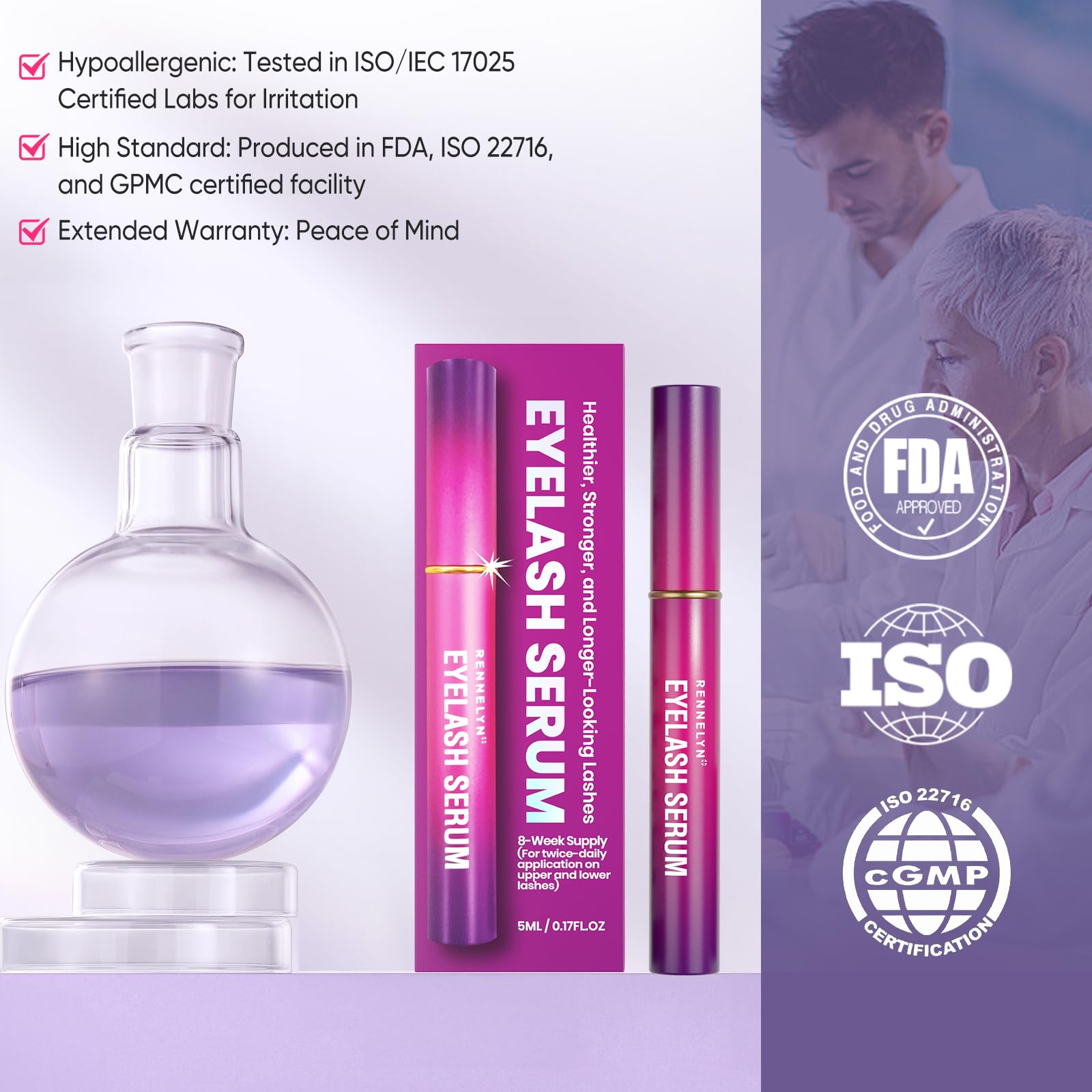 Eyelash Serum Lash Growth Enhancer: Advanced Natural Formula for Long Thickening Eyelashes - Safe for Sensitive Eyes 5ML Hormones Free - Medaid International