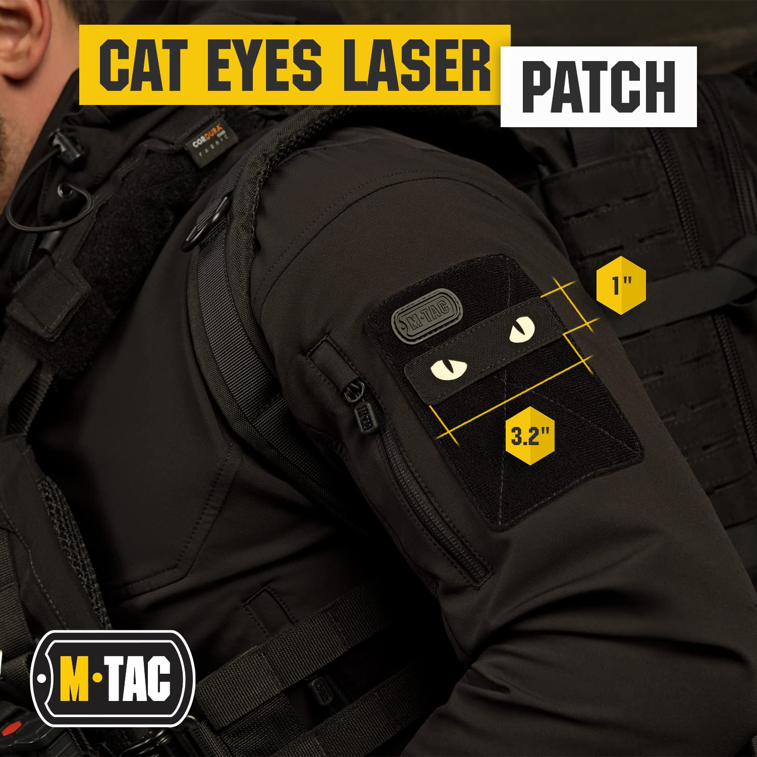 M-Tac Cat Eyes - Glow in The Dark - Morale Patches Tactical Patch Military Combat Hook Fasteners (Black - GITD) - Medaid International