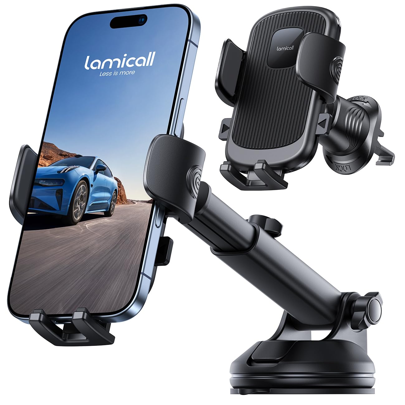 Lamicall Car Phone Holder Mount [3-in-1 Military-Grade Suction Cup] 360° Rotation Phone Holders for Your Car [Metal Hook] Cell Phone Car Mount Dashboard Vent Windshield for iPhone 17 16 All Smartphone - Medaid International