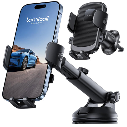 Lamicall Car Phone Holder Mount [3-in-1 Military-Grade Suction Cup] 360° Rotation Phone Holders for Your Car [Metal Hook] Cell Phone Car Mount Dashboard Vent Windshield for iPhone 17 16 All Smartphone - Medaid International