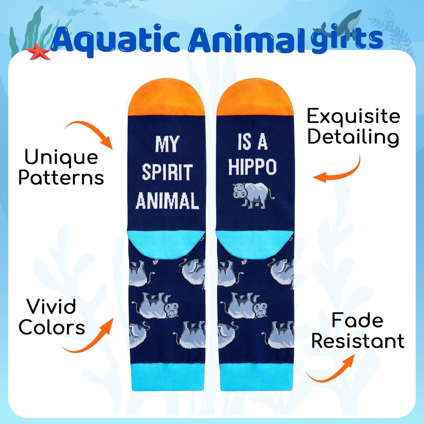 HAPPYPOP Hippo Gifts for Women Men - Hippo Socks Animal Gifts for Teens - Medaid International