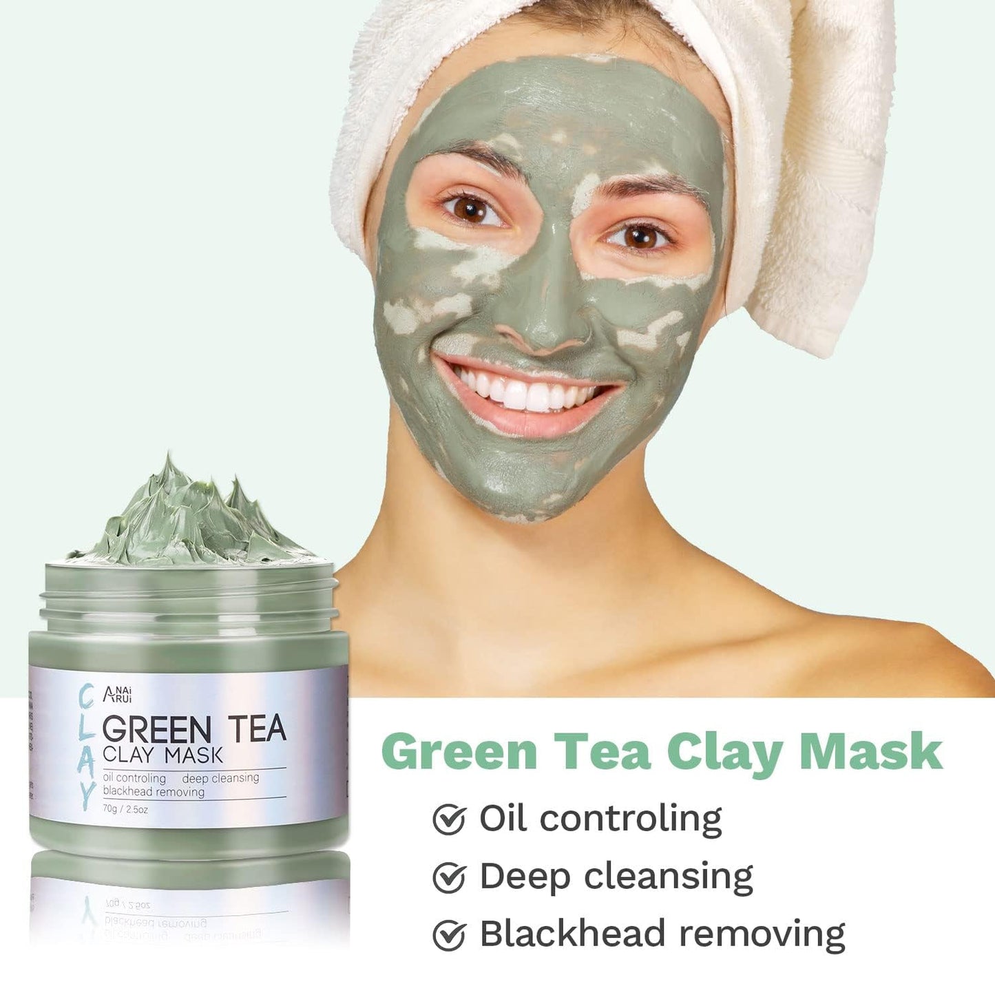 ANAI RUI 3Pcs Face Mask Set, Turmeric Clay Mask - Green Tea Face Mask - Dead Sea Minerals Mud Mask, Holiday Gift Set, Stocking Stuffers for Women &Teen Girls, Self Care Gifts for Women 2.5 oz each - Medaid International
