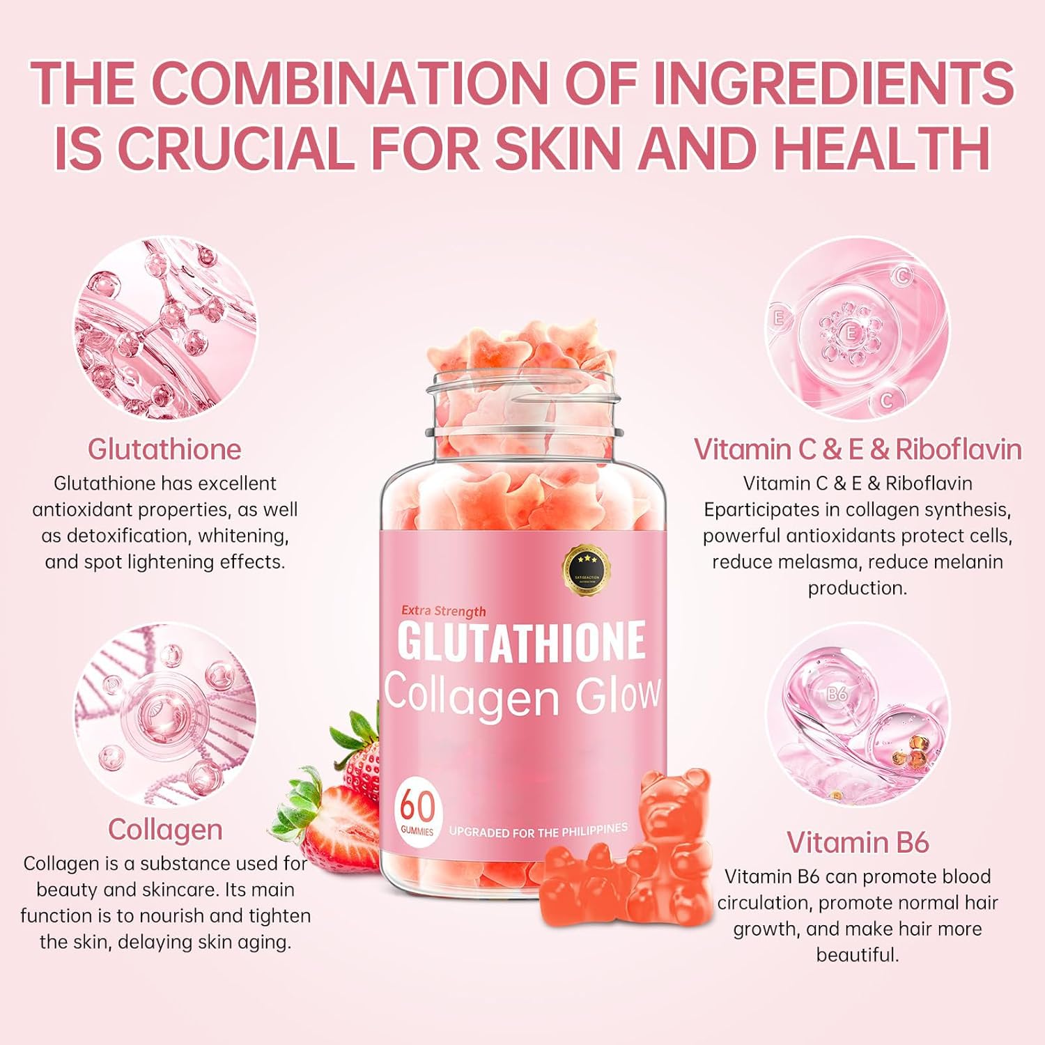 CHANGARLOAD Glutathione Collagen Glow Gummies for Women, Glutathione Collagen Glow Gummies for Dark Spot, 60/120Pcs Korean Organic Glow Beauty Collagen for Skin Care Anti-Aging (1) - Medaid International
